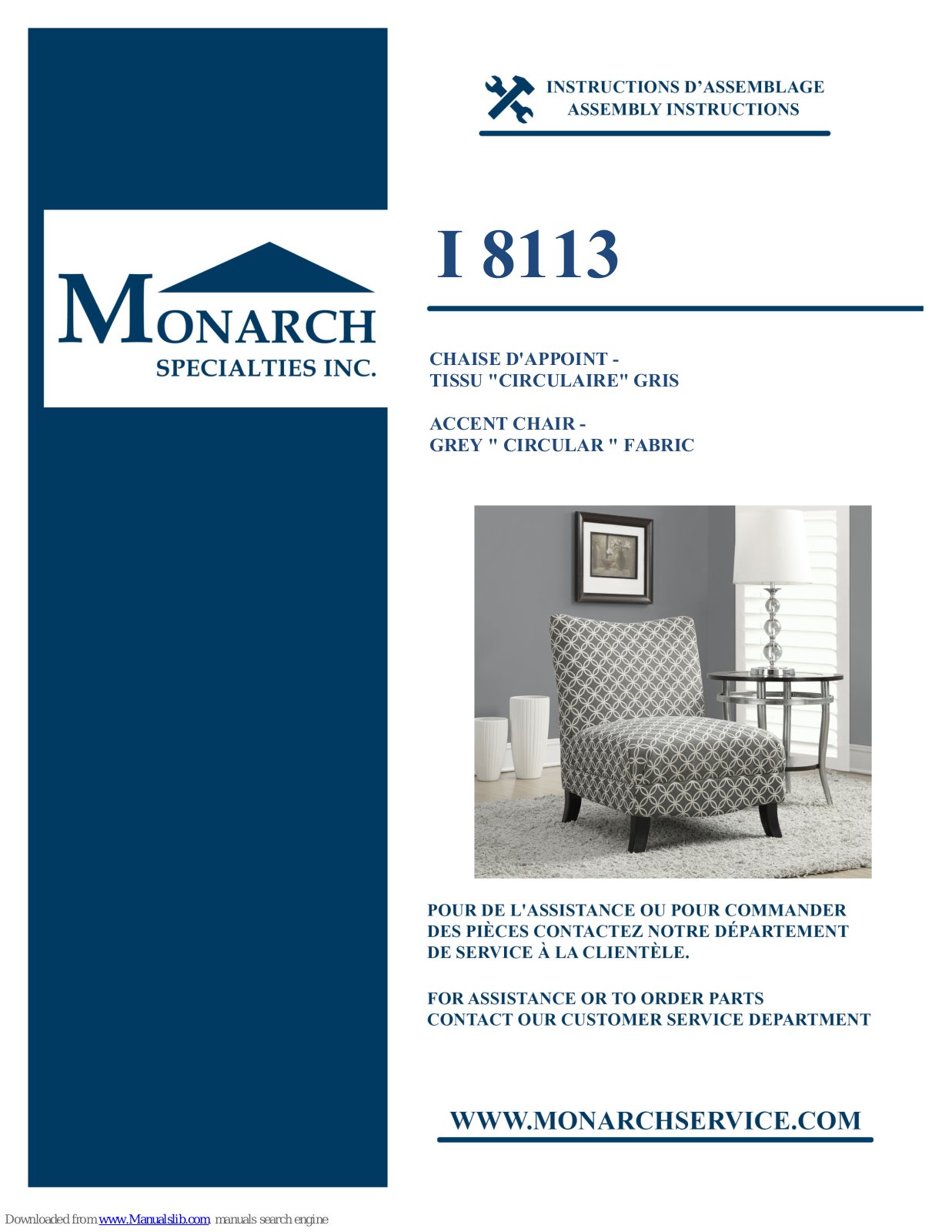 Monarch Specialties I 8113 Assembly Instructions Manual