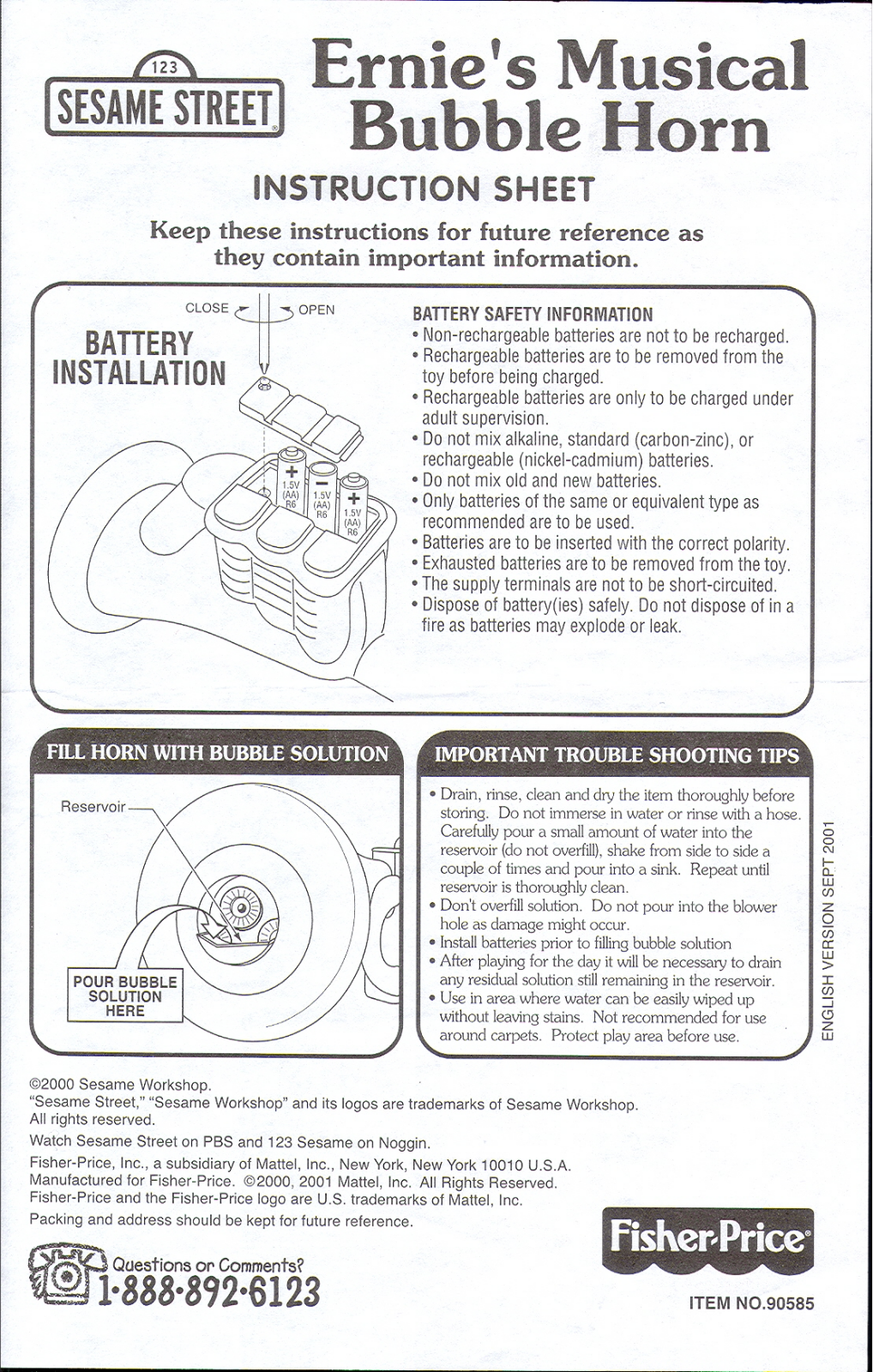 Fisher-Price 90585 Instruction Sheet