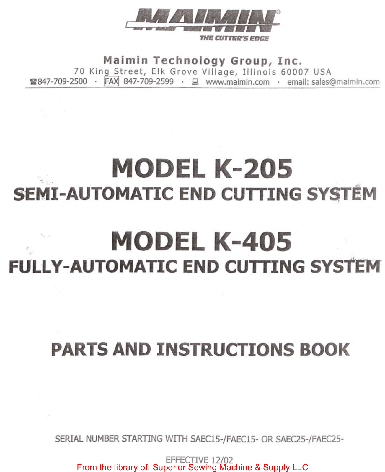 Maimin K-205, K-405 User Manual - ManualMachine.com