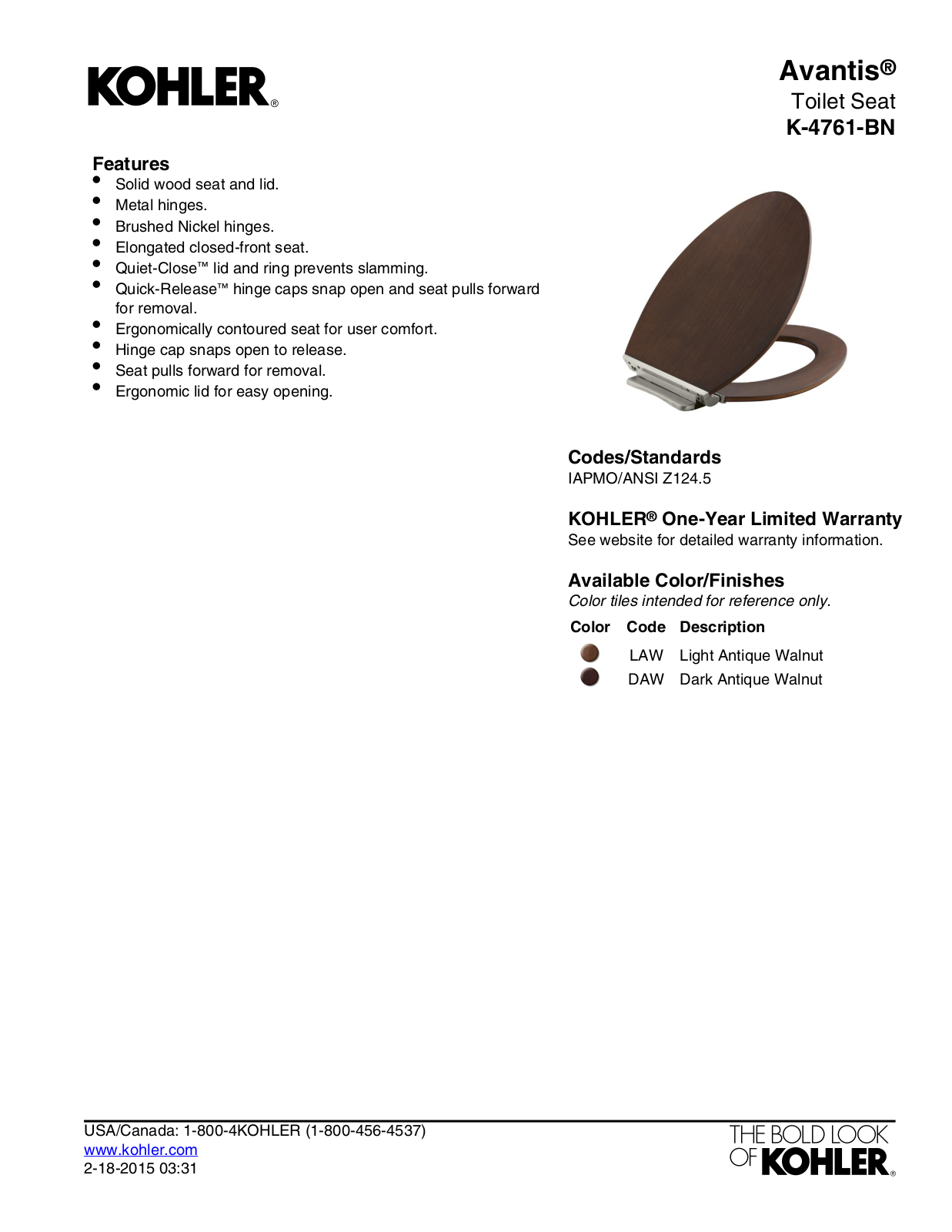 Kohler KOH19361 Specifications - ManualMachine.com
