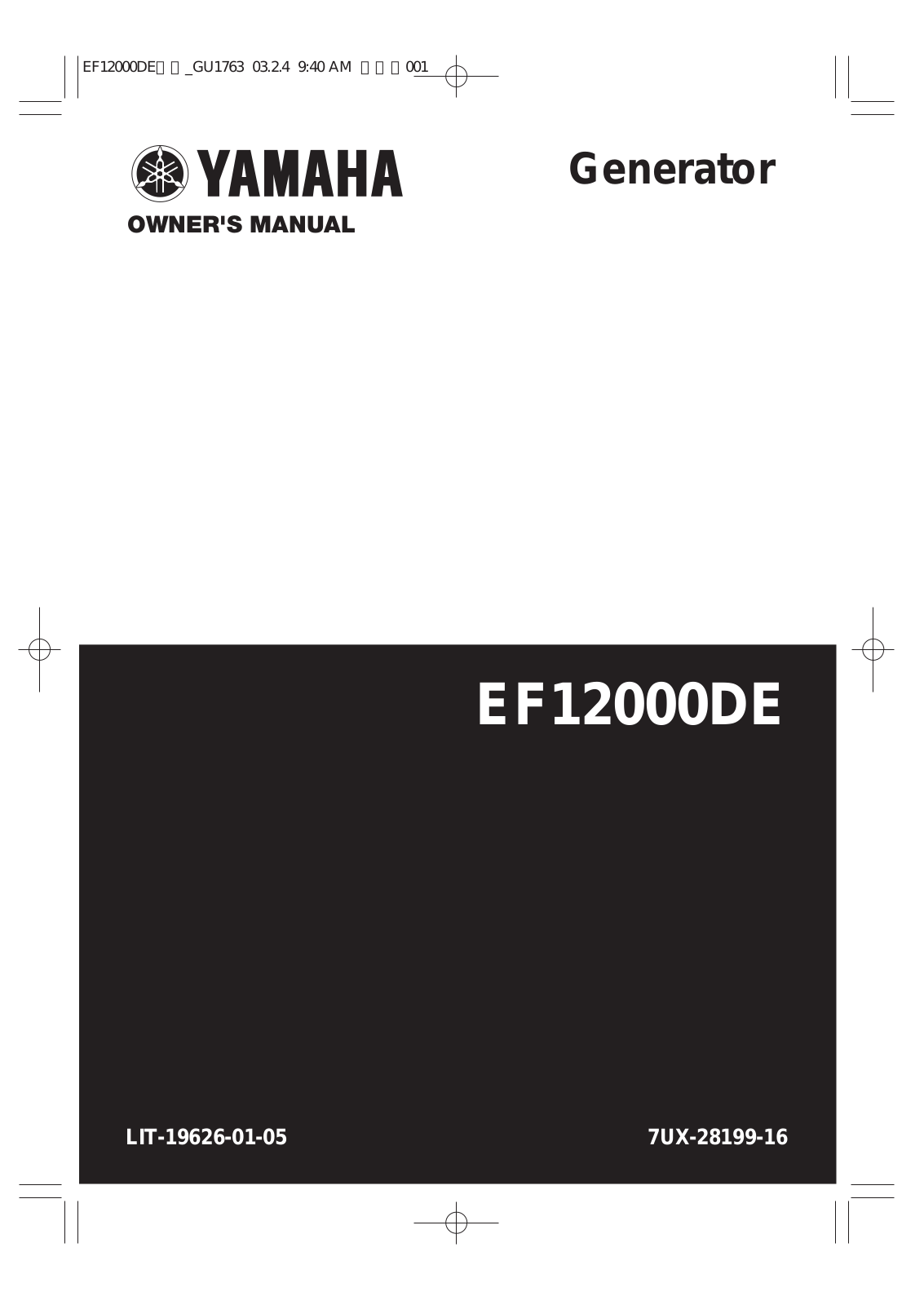 Yamaha PREMIUM EF12000DE User Manual