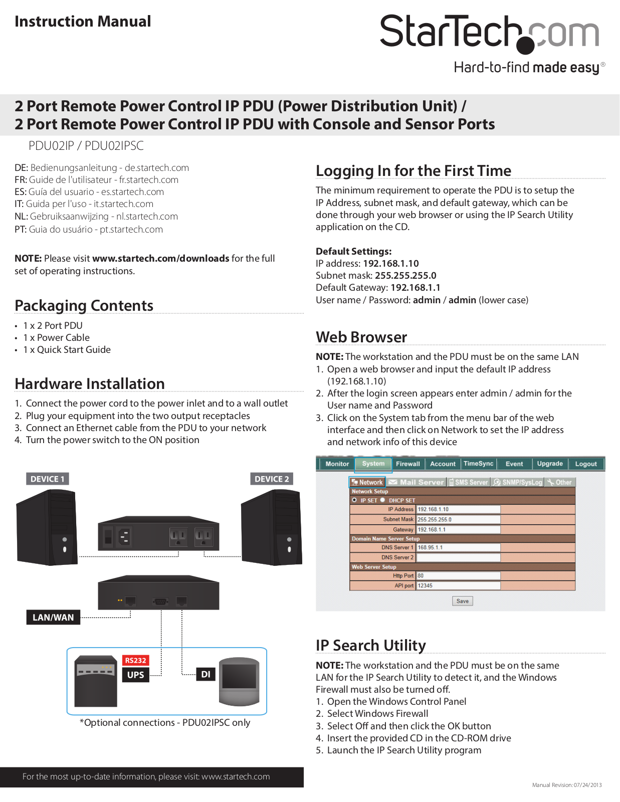 StarTech.com PDU02IPSC Quick Start