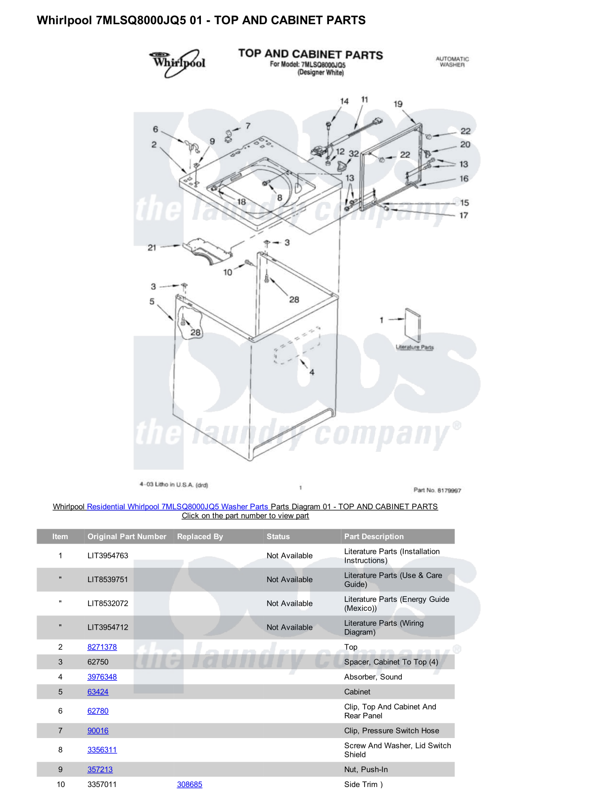 Whirlpool 7MLSQ8000JQ5 Parts Diagram