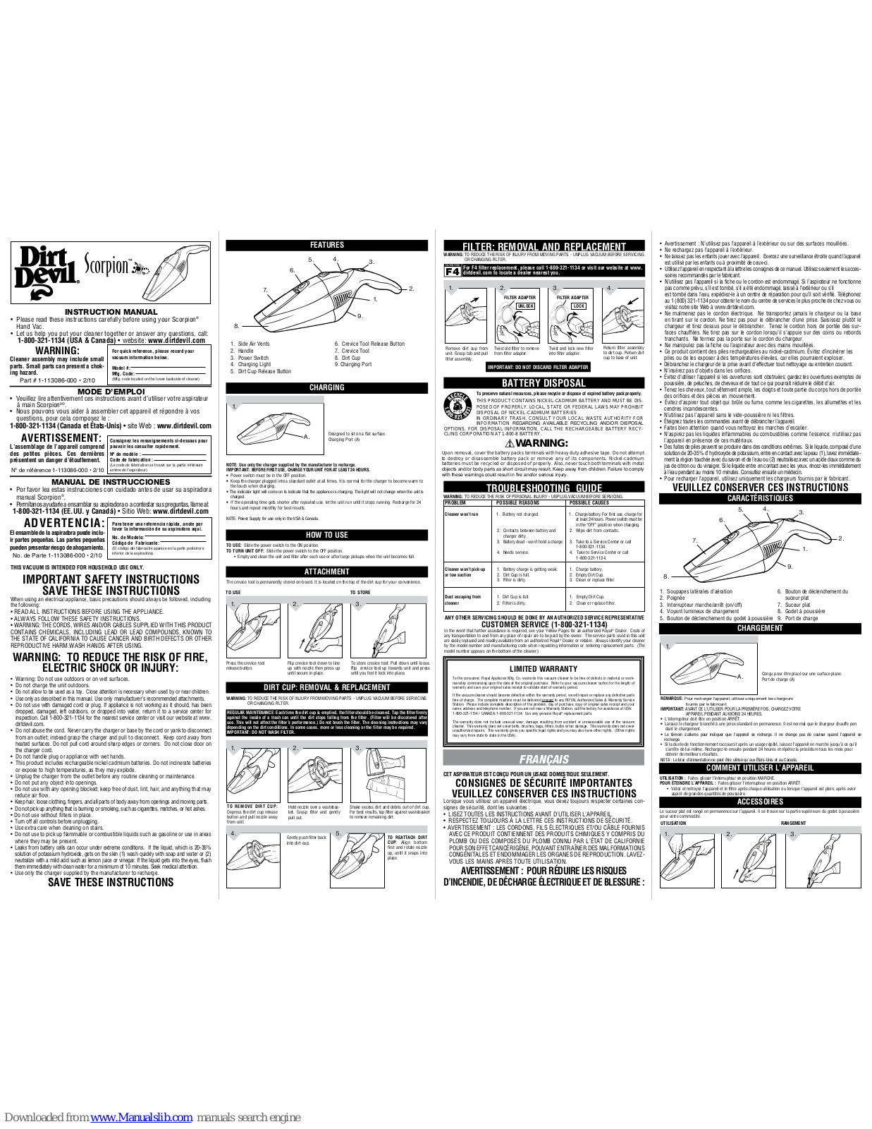 Dirt Devil Scorpion BD10050RED Instruction Manual