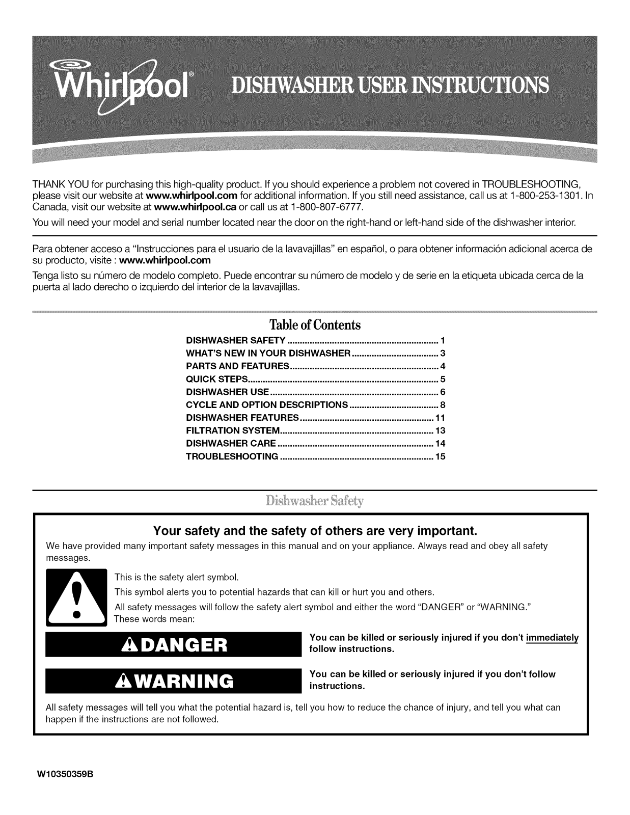 Whirlpool WDF730PAYT0, WDF750SAYB2, WDF730PAYW4, WDF730PAYT3, WDF780SLYB2 Owner’s Manual