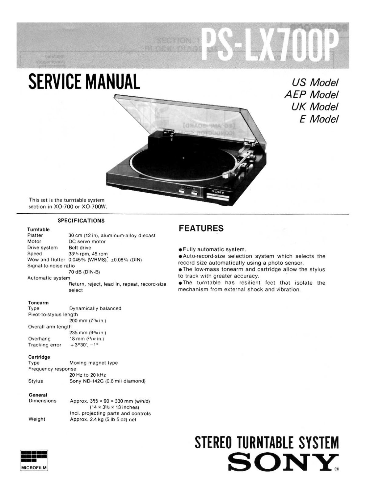 Sony PSLX-700-P Service manual