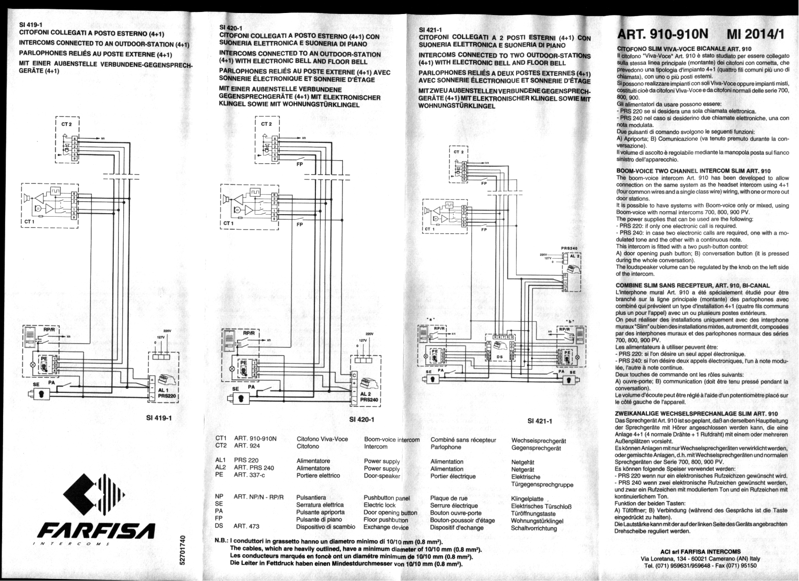 Farfisa 910W User Manual