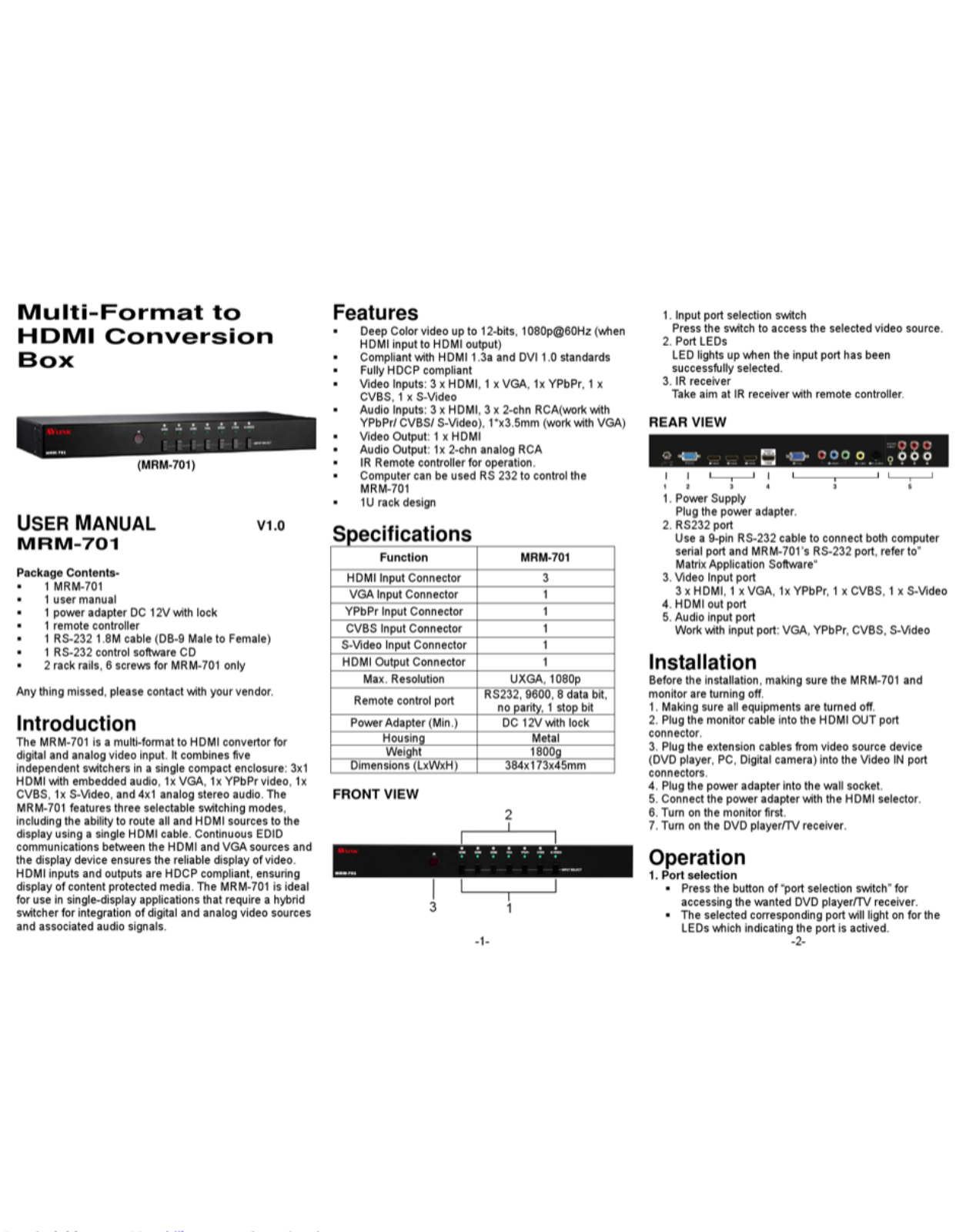 C&C TECHNIC MRM-701 User Manual