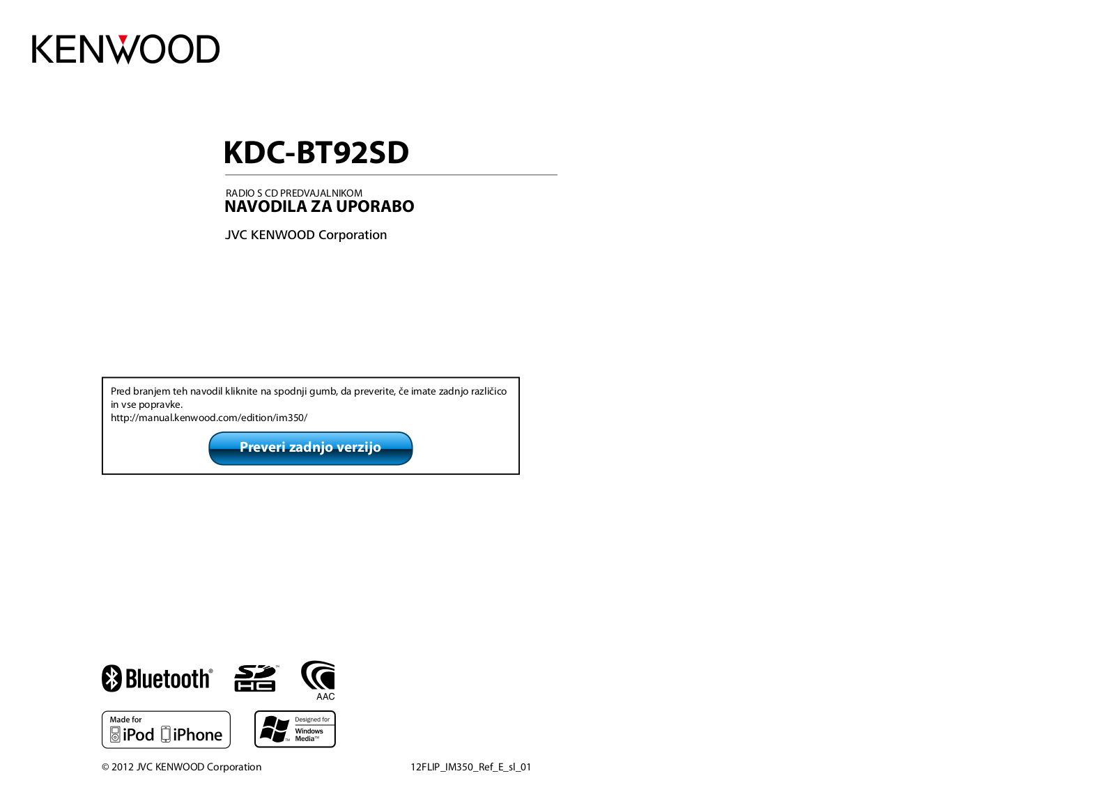 Kenwood KDC-BT92SD User Manual