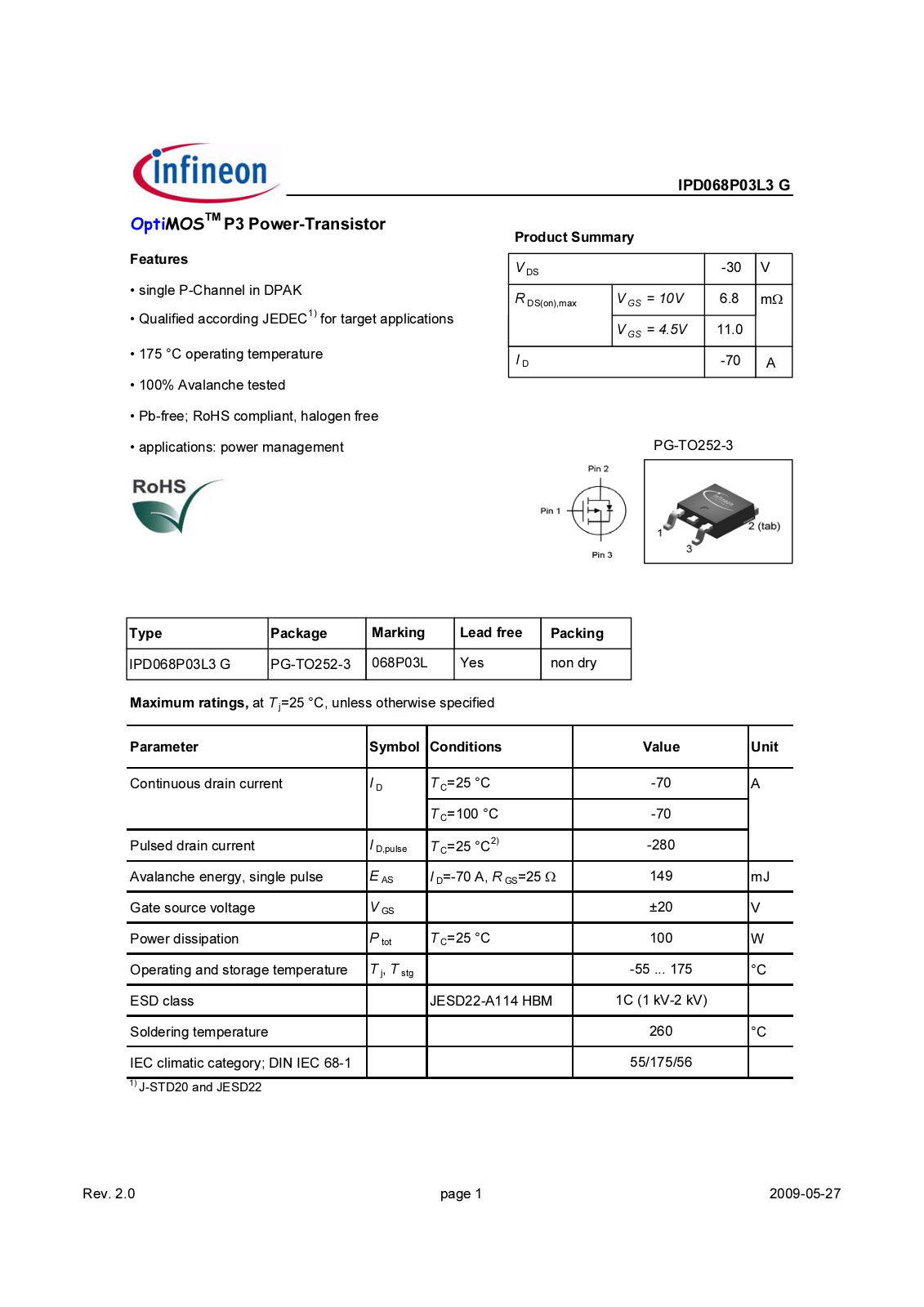 Datasheet ipd068p03l3g_20 Datasheet - ManualMachine.com