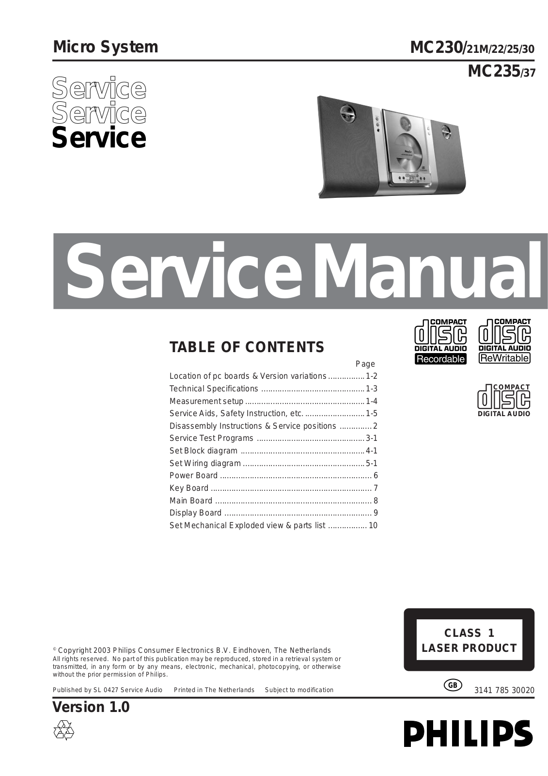 Philips MC235 37, MC230 30, MC230 25, MC230 22, MC230 21M Service Manual