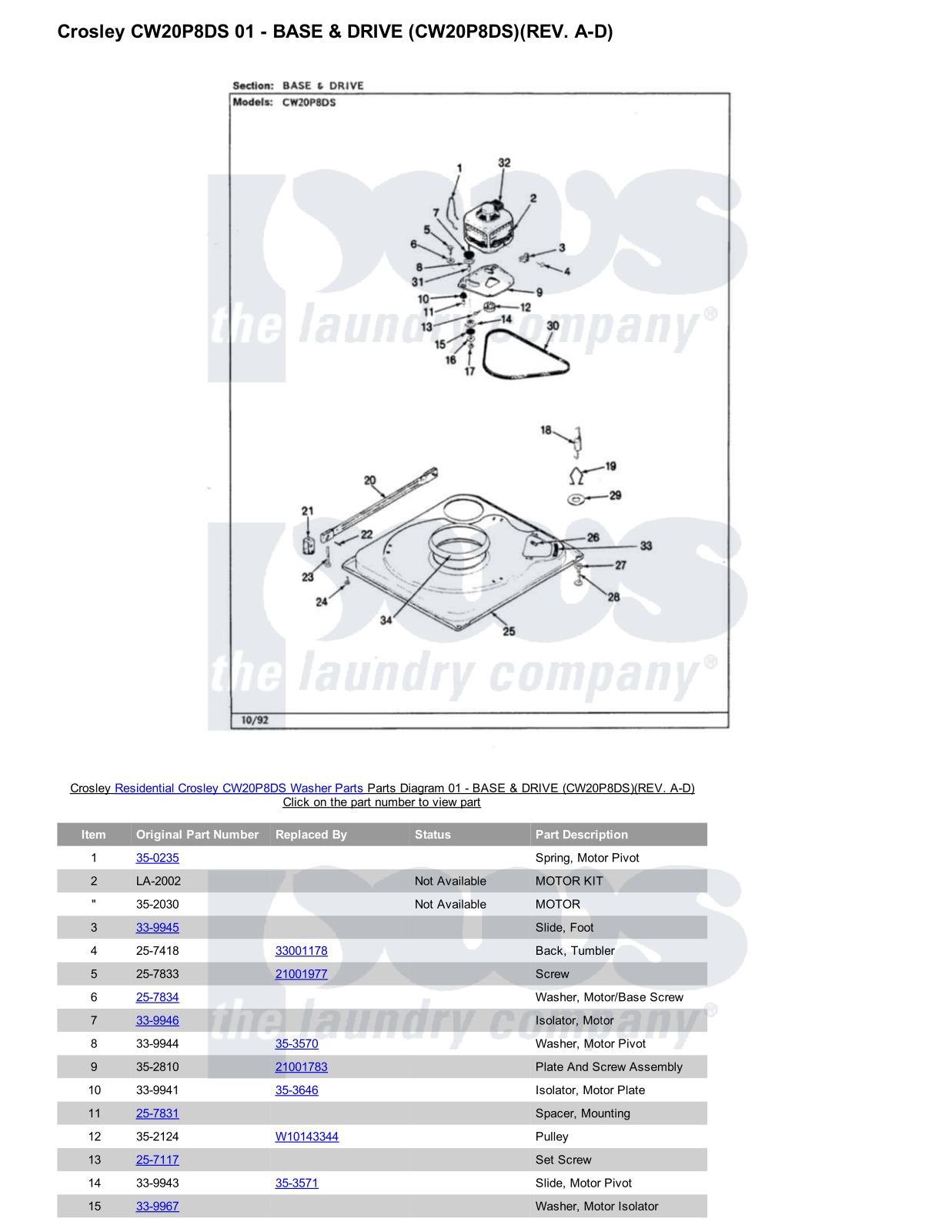 Crosley CW20P8DS Parts Diagram