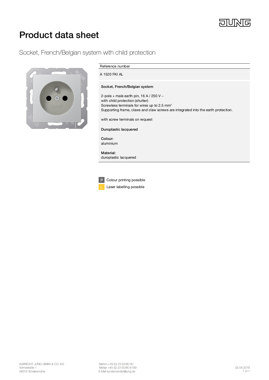 Jung A 1520 FKI AL User Manual