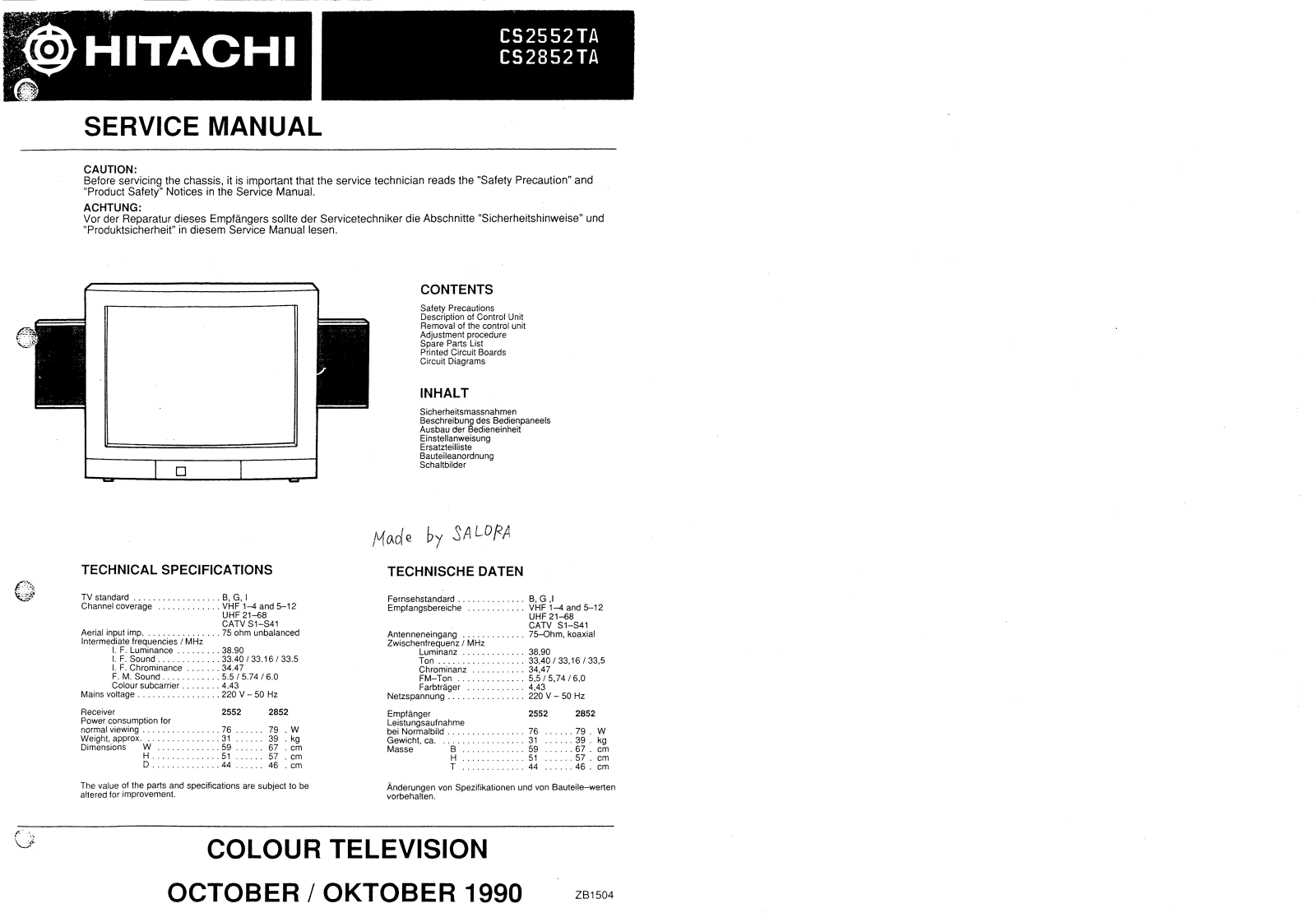 Hitachi CS2552, CS2852 Schematic