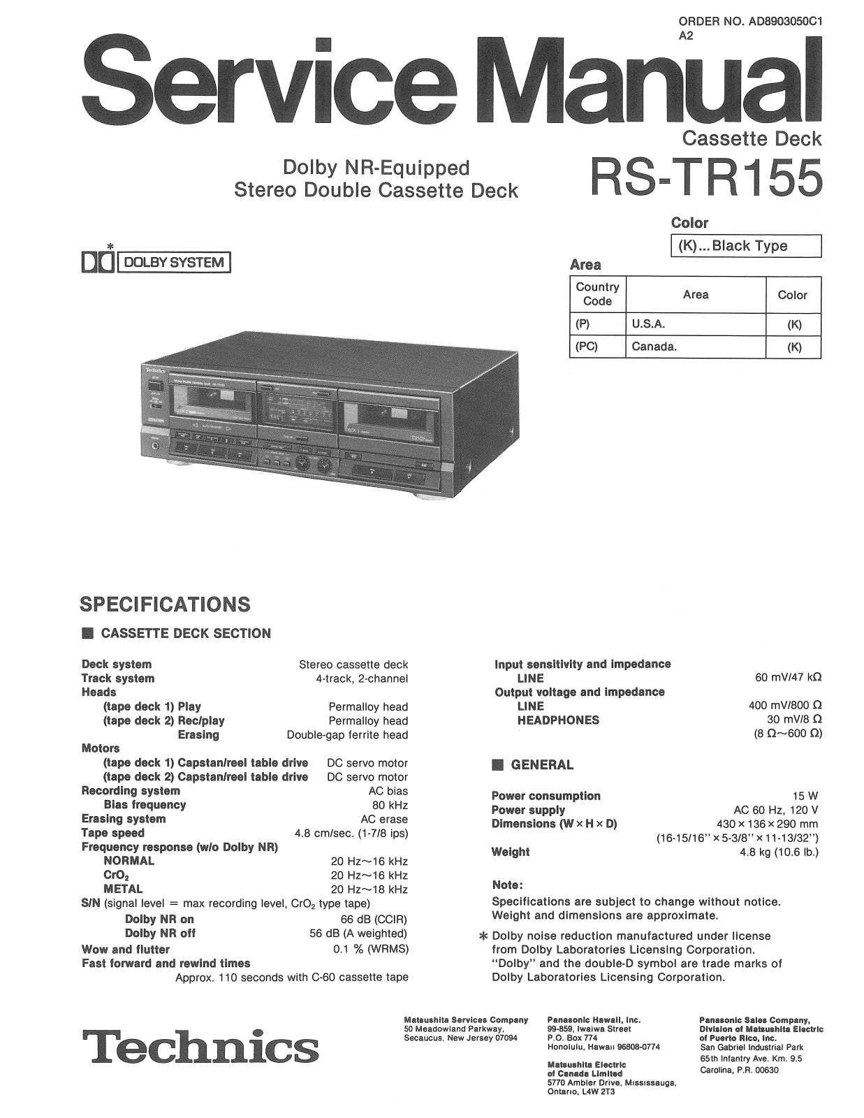 Technics RSTR-155 Service manual