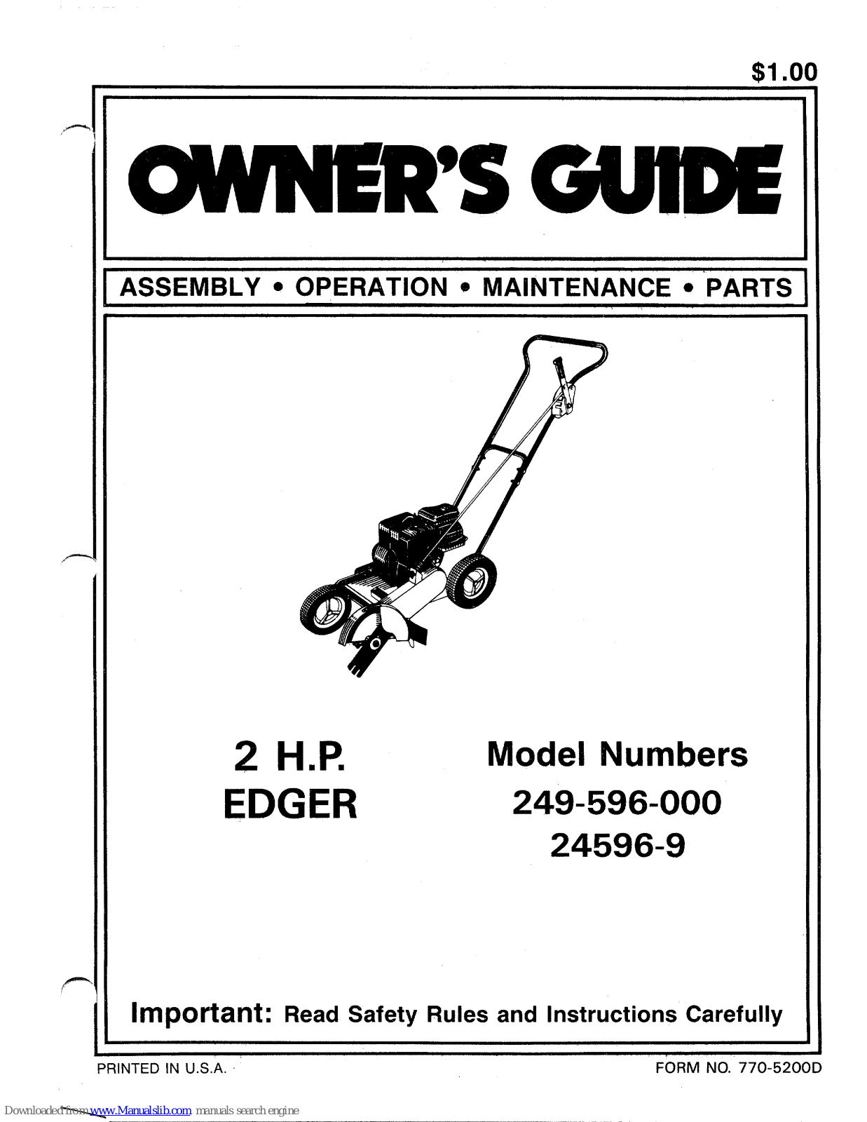 MTD 24596-9, 249-569-000, 249-596-000 Owner's Manual