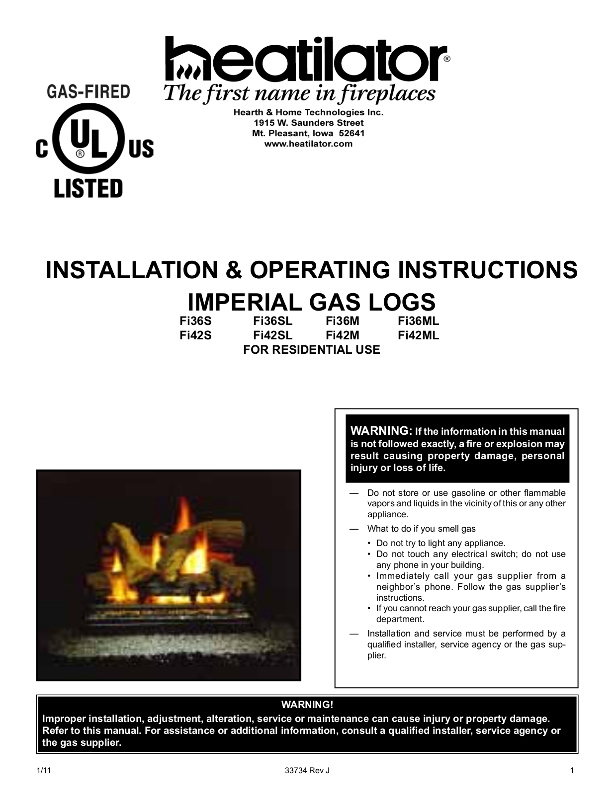 Hearth and Home Technologies FI36S, FI42ML, FI36M, FI42SL, FI42S User Manual