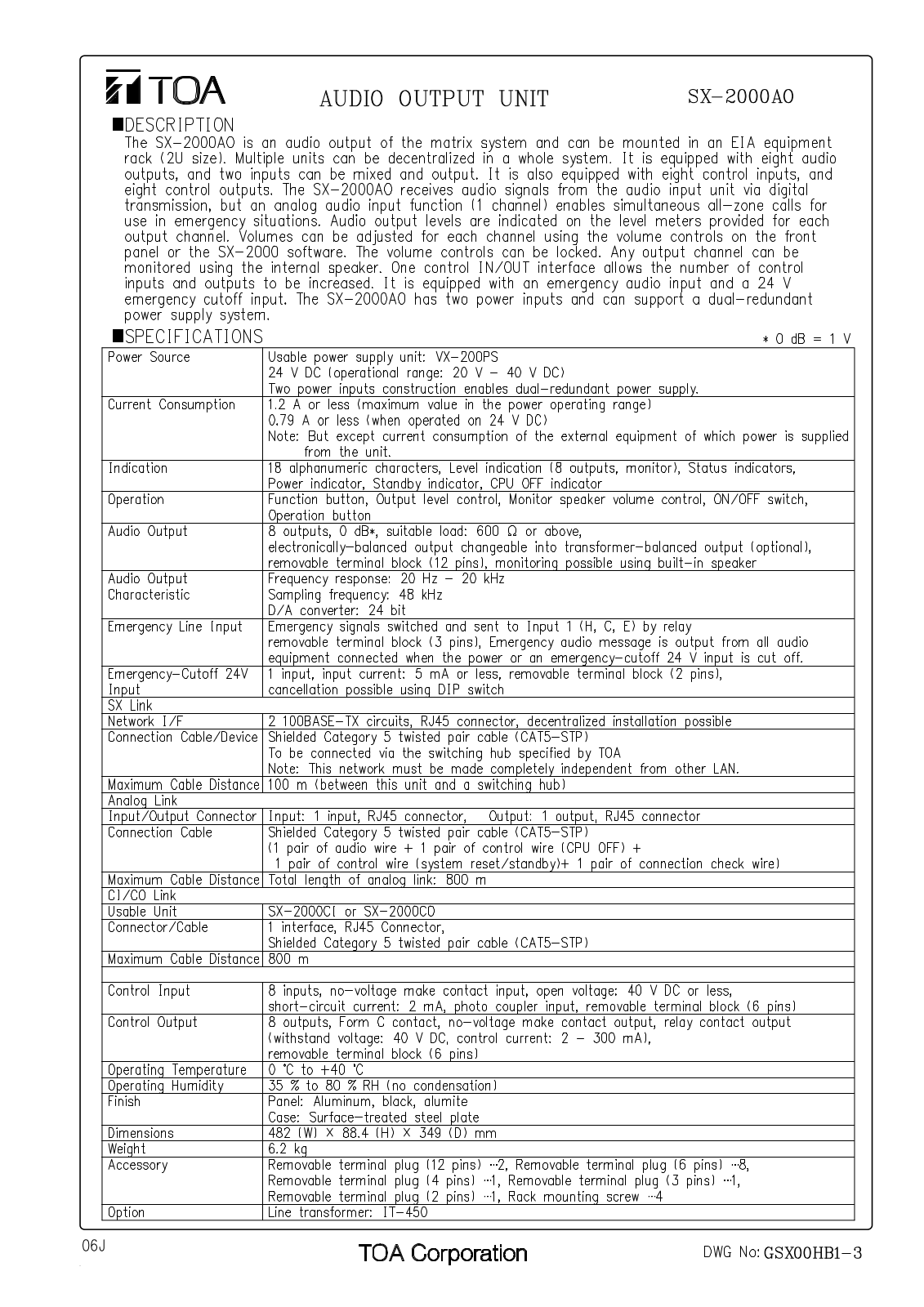 TOA SX-2000AO User Manual