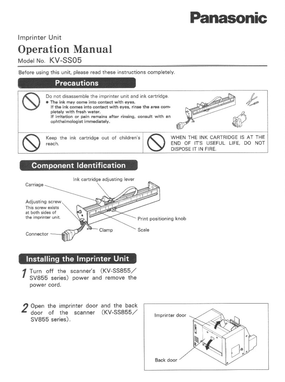 Panasonic KV-SS05 User Manual