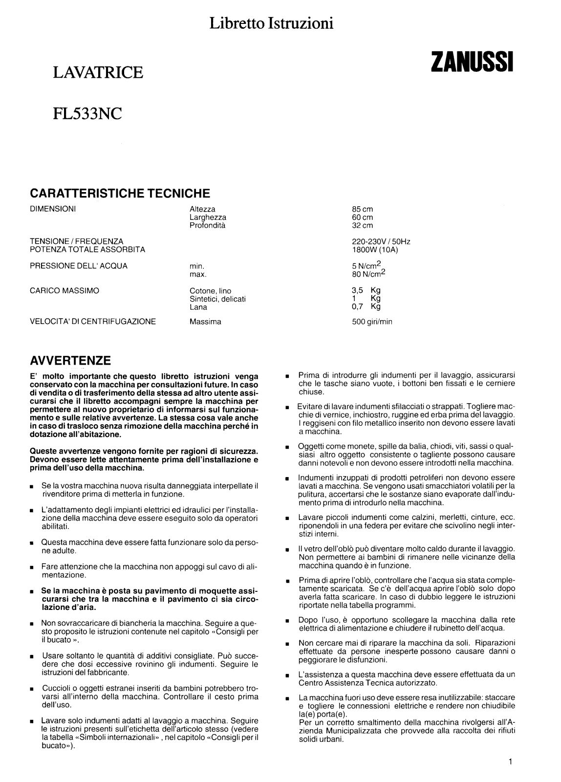 Zanussi FL533NC User Manual