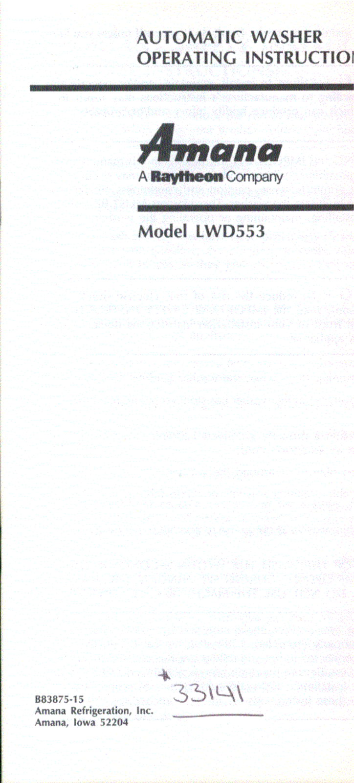 Amana LWD553W Owner's Manual