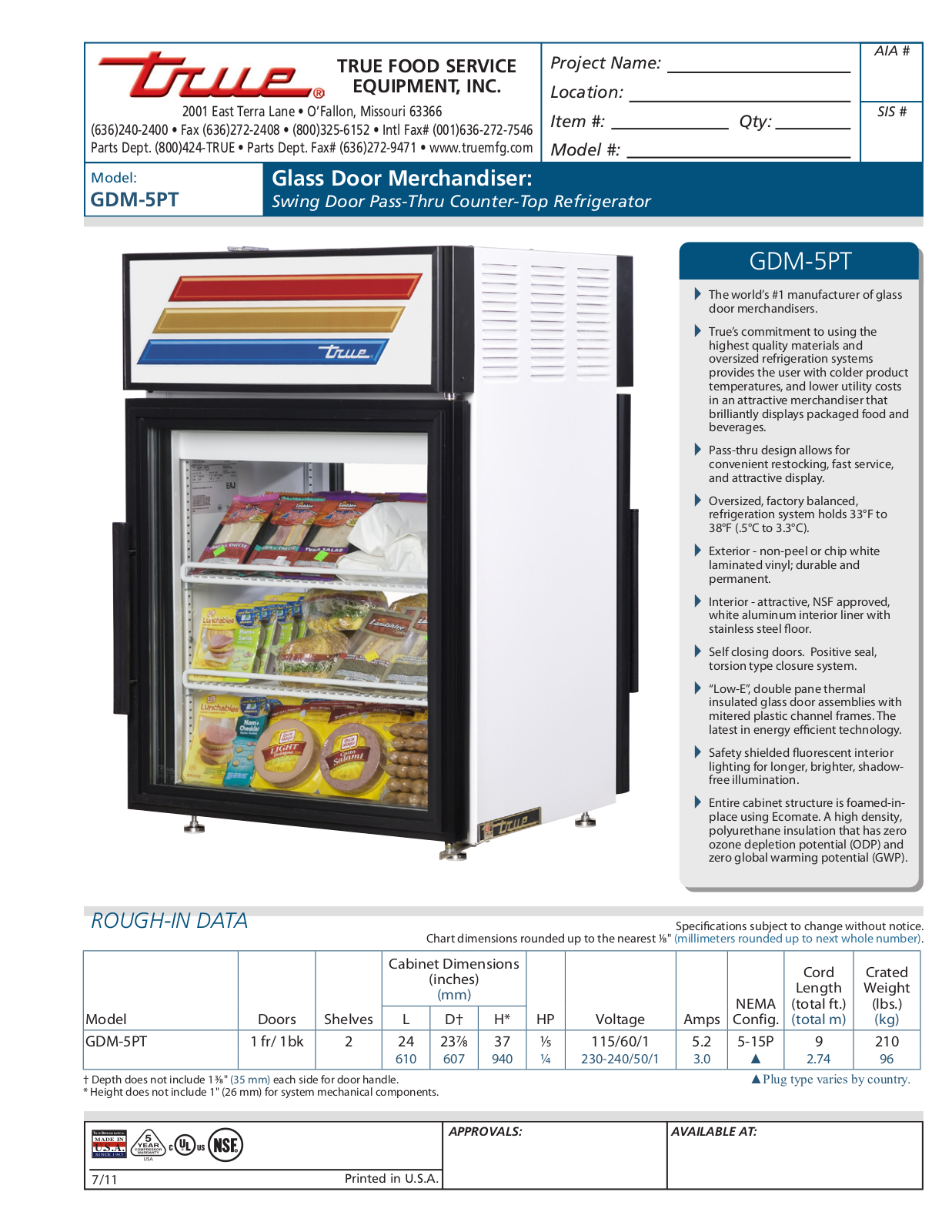 True GDM-5PT User Manual