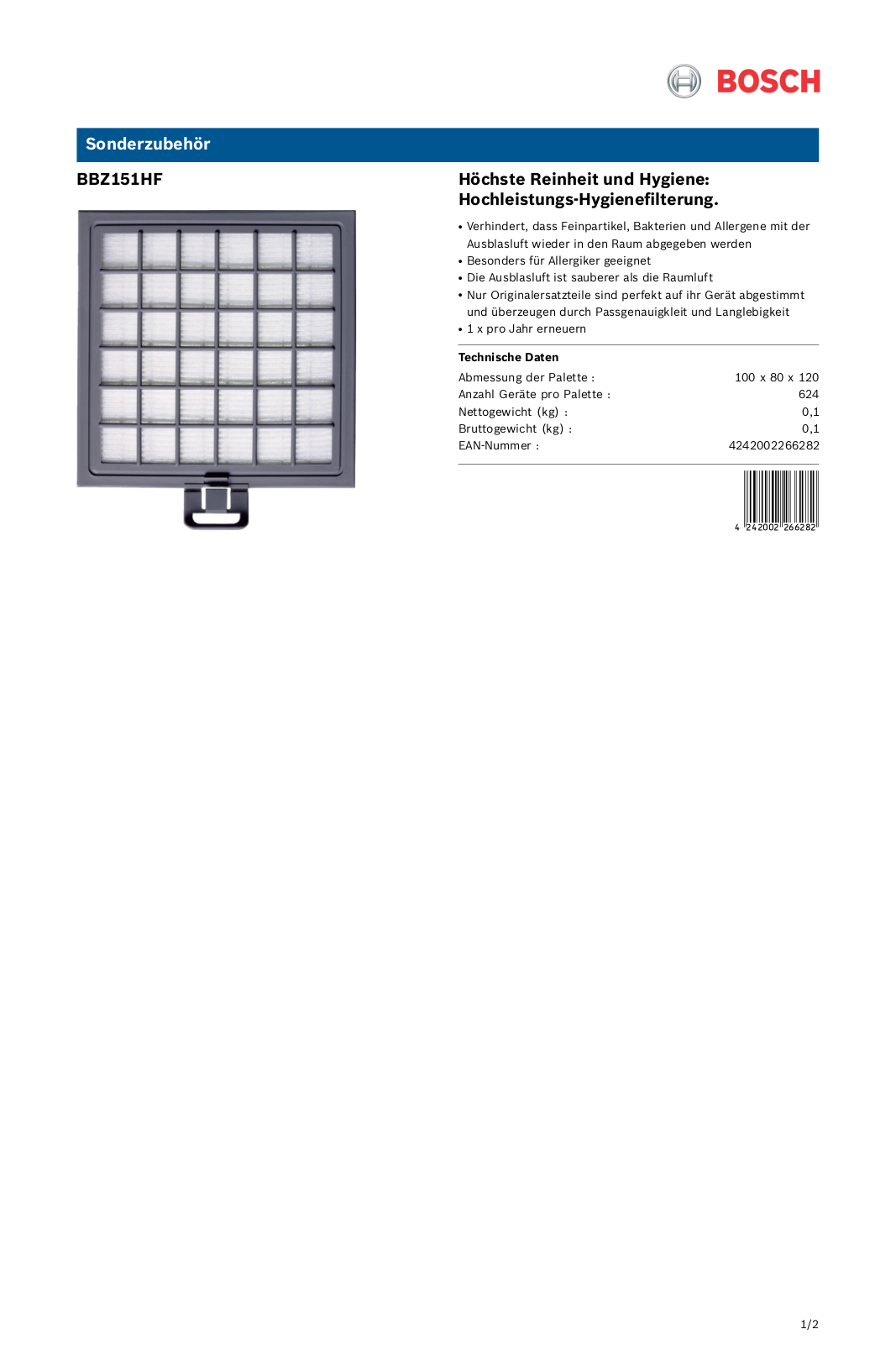 Bosch BBZ151HF User Manual