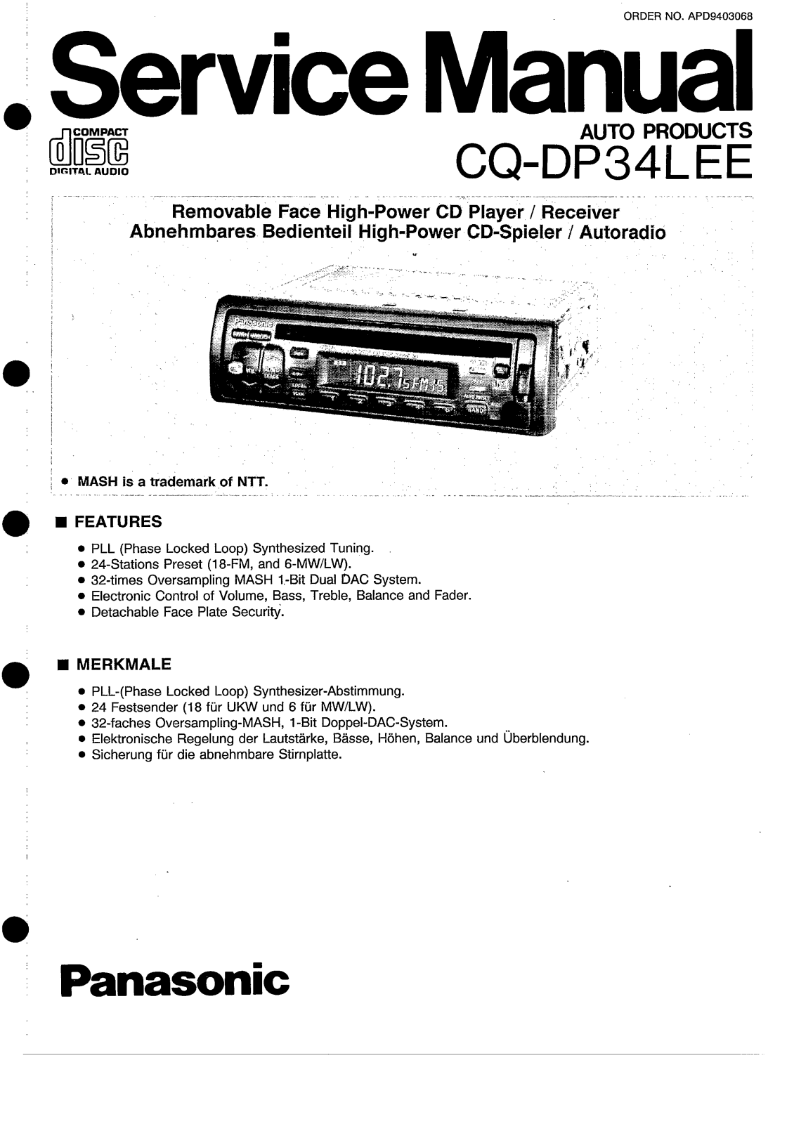Panasonic CQDP-34-LEE Service manual