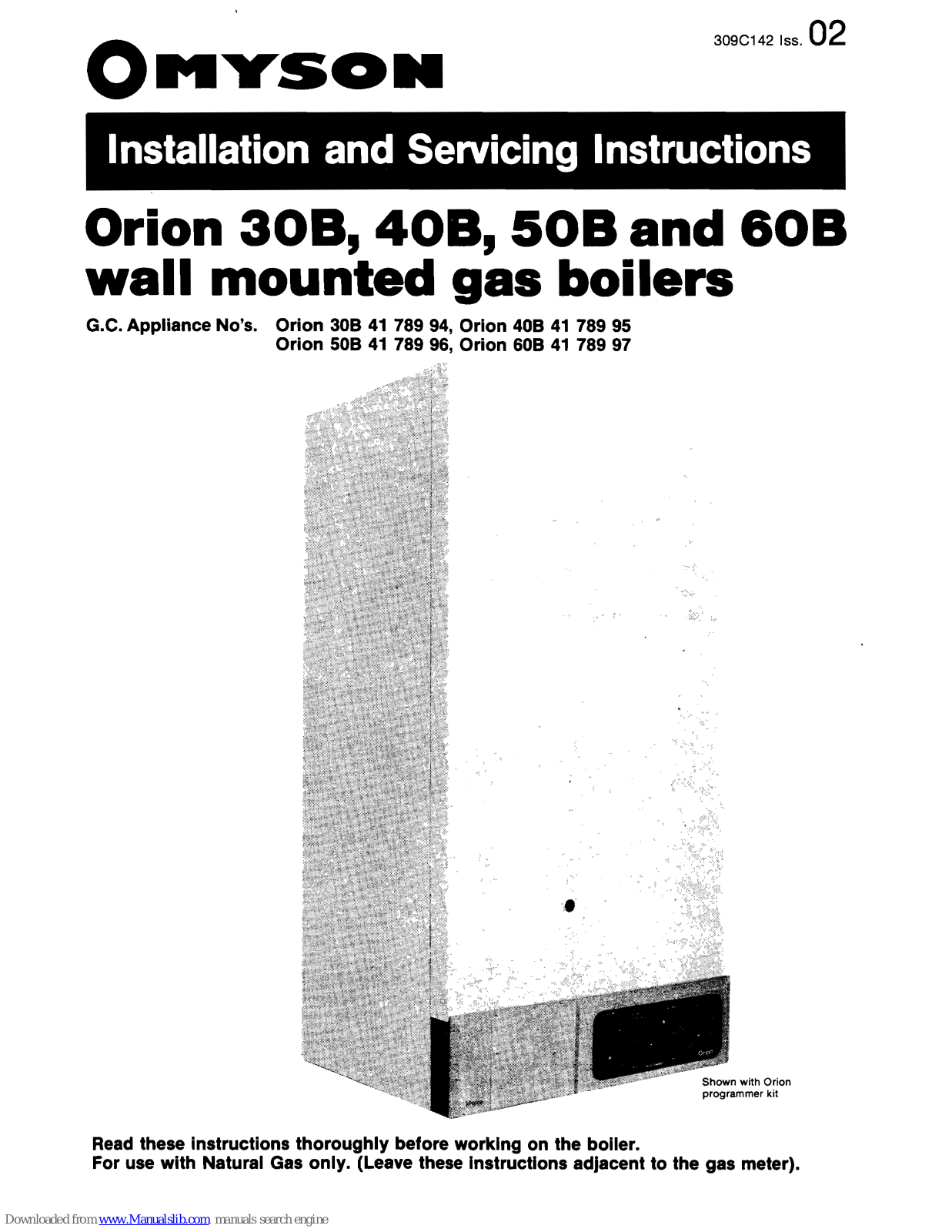 Omyson Orion 30B, Orion 40B, Orion 60B, Orion 50B Installation And Servicing Instructions