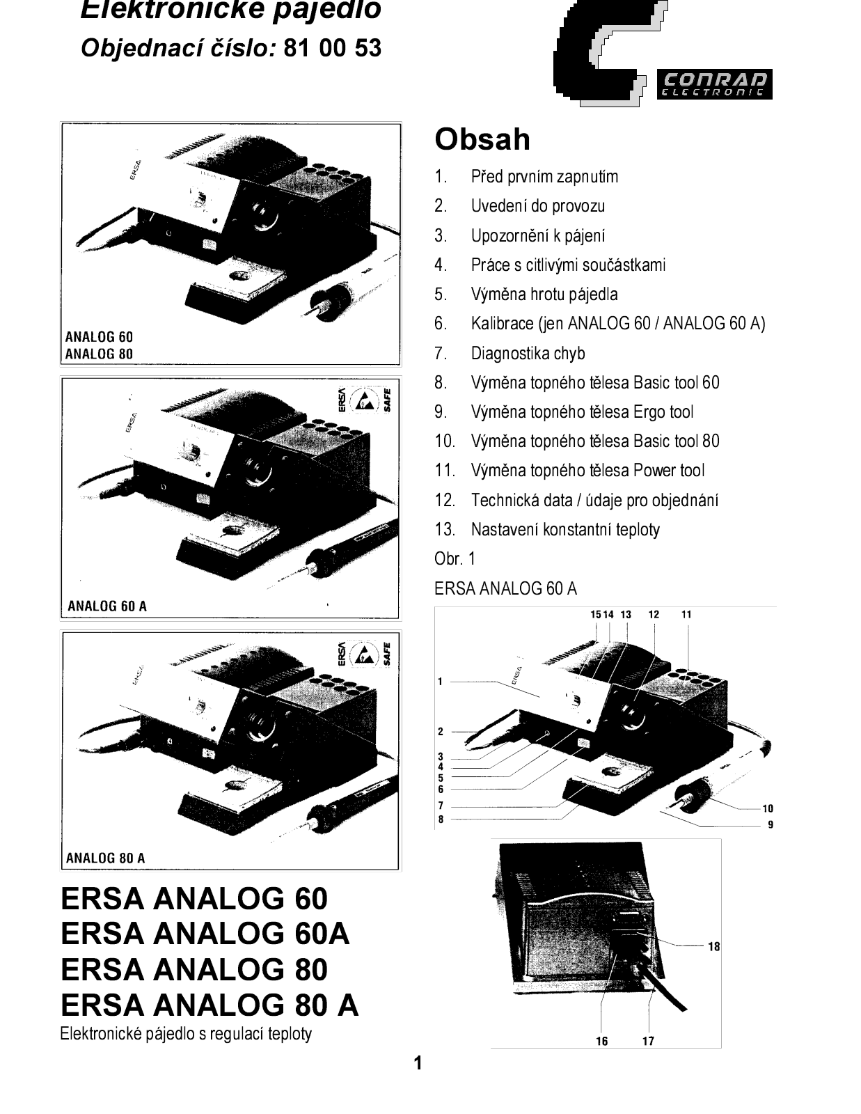 Ersa ANALOG 60, ANALOG 60 A, ANALOG 80, ANALOG 80 A User manual