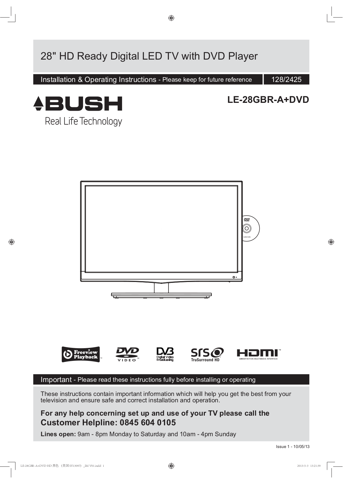 Bush LE-28GBR-A+DVD Instruction manual