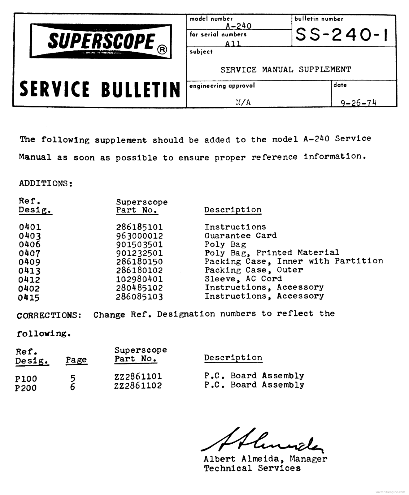 Superscope SS-240 Service Manual