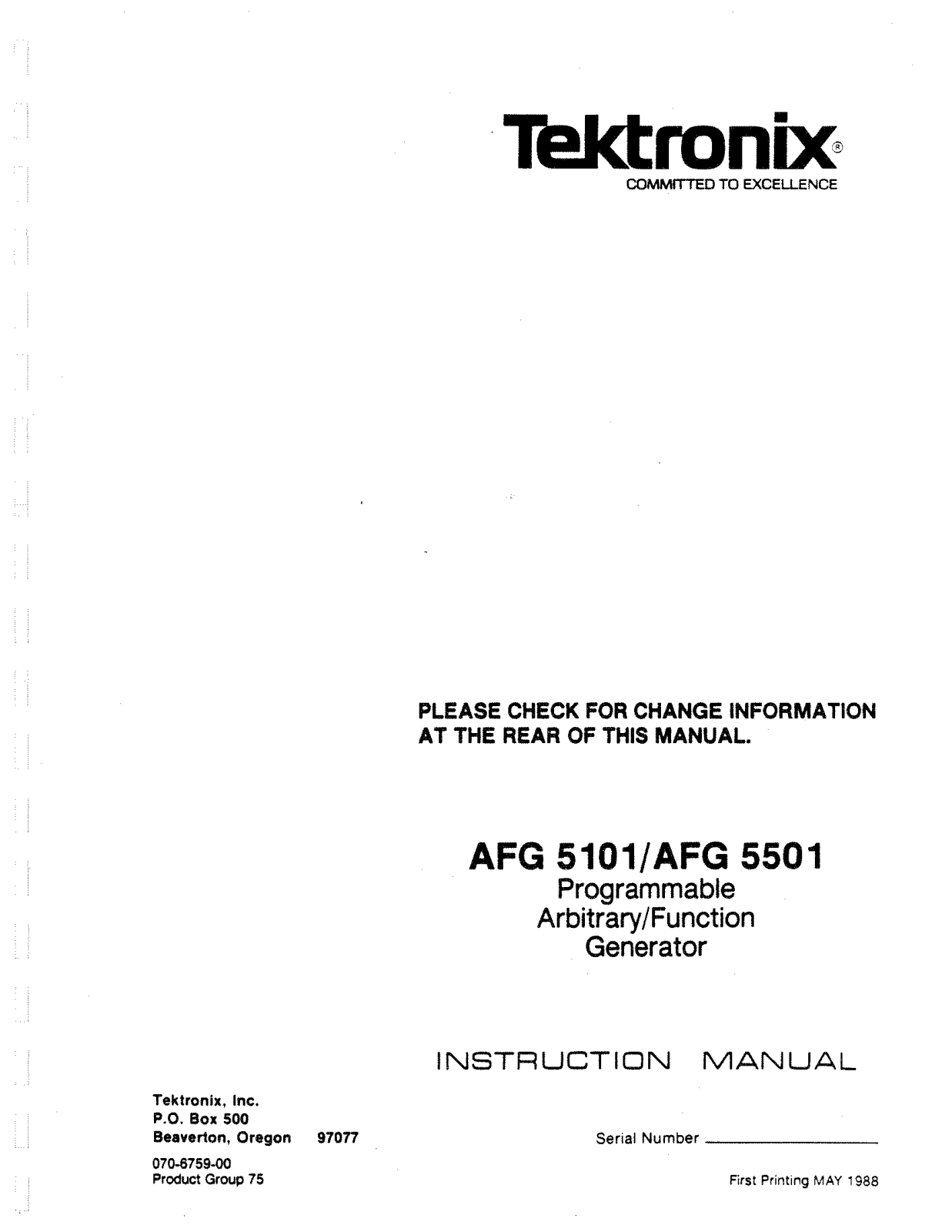 Tektronix AFG 5101, AFG 5501 User Manual