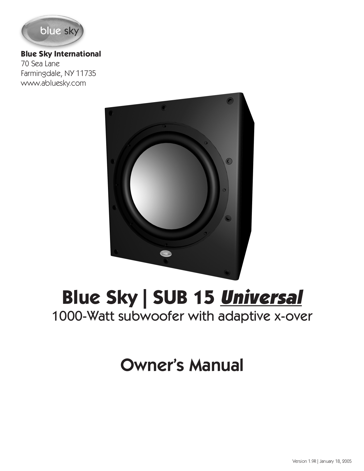 Blue Sky SUB 15 Universal User Manual