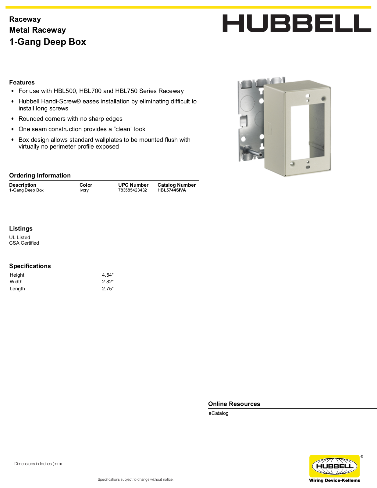 Hubbell HBL5744SIVA Specifications