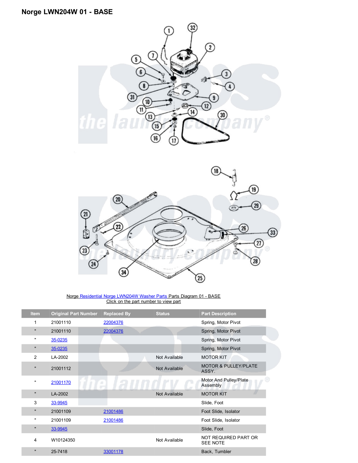 Norge LWN204W Parts Diagram