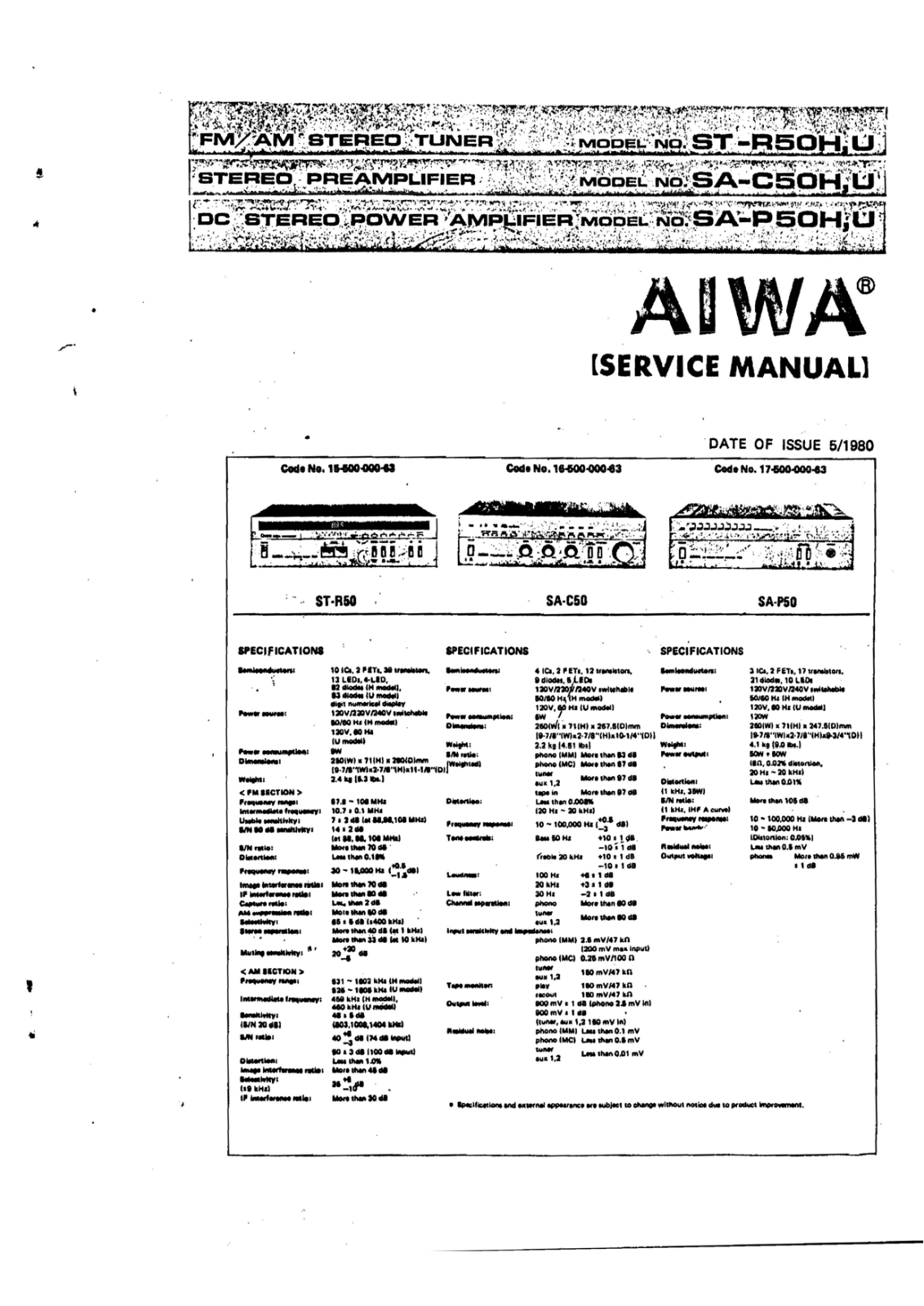 Aiwa ST-R50H Service Manual