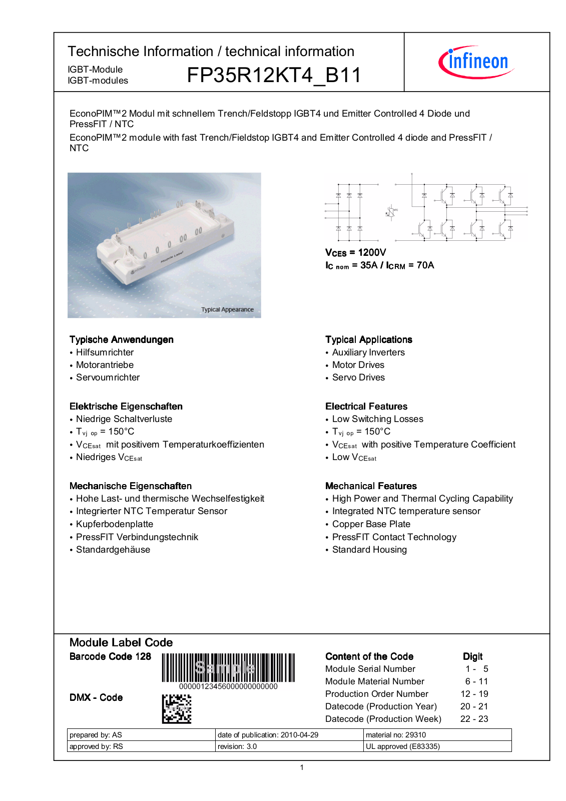 Infineon FP35R12KT4-B11 Data Sheet