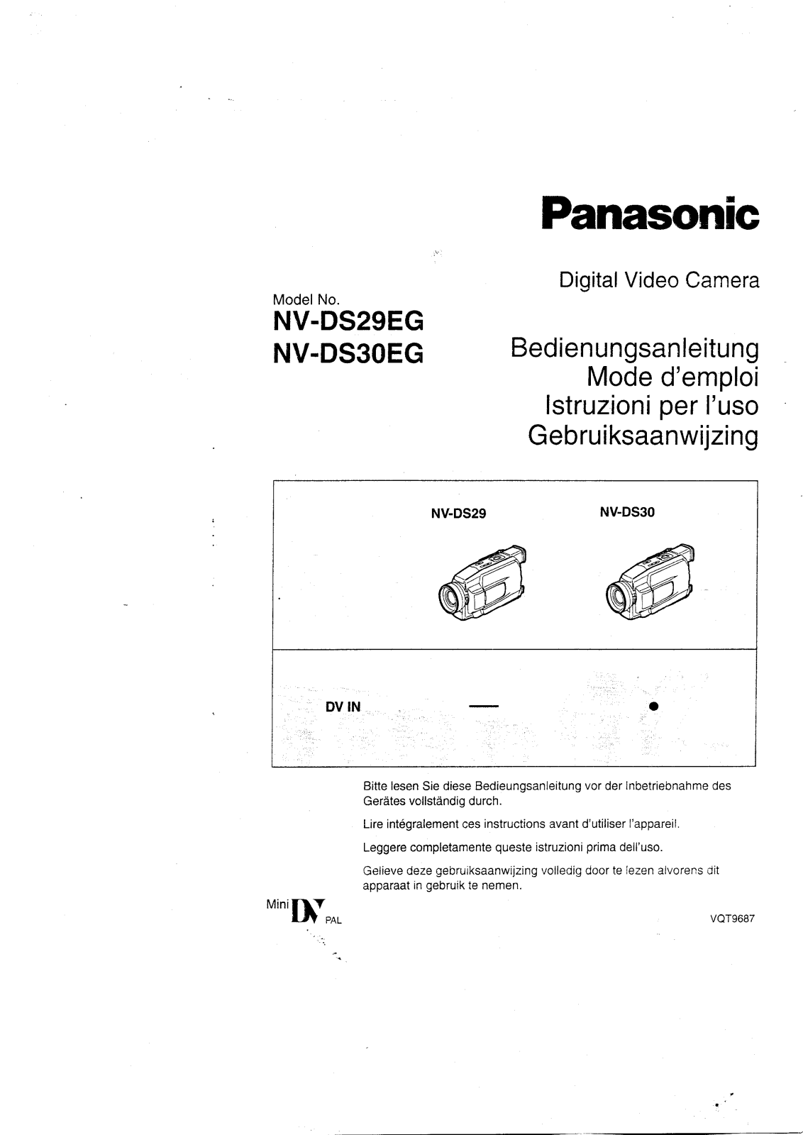 PANASONIC NV-DS30EG, NV-DS29, NV-DS29EGM, NV-DS29EGE, NV-DS29EG User Manual