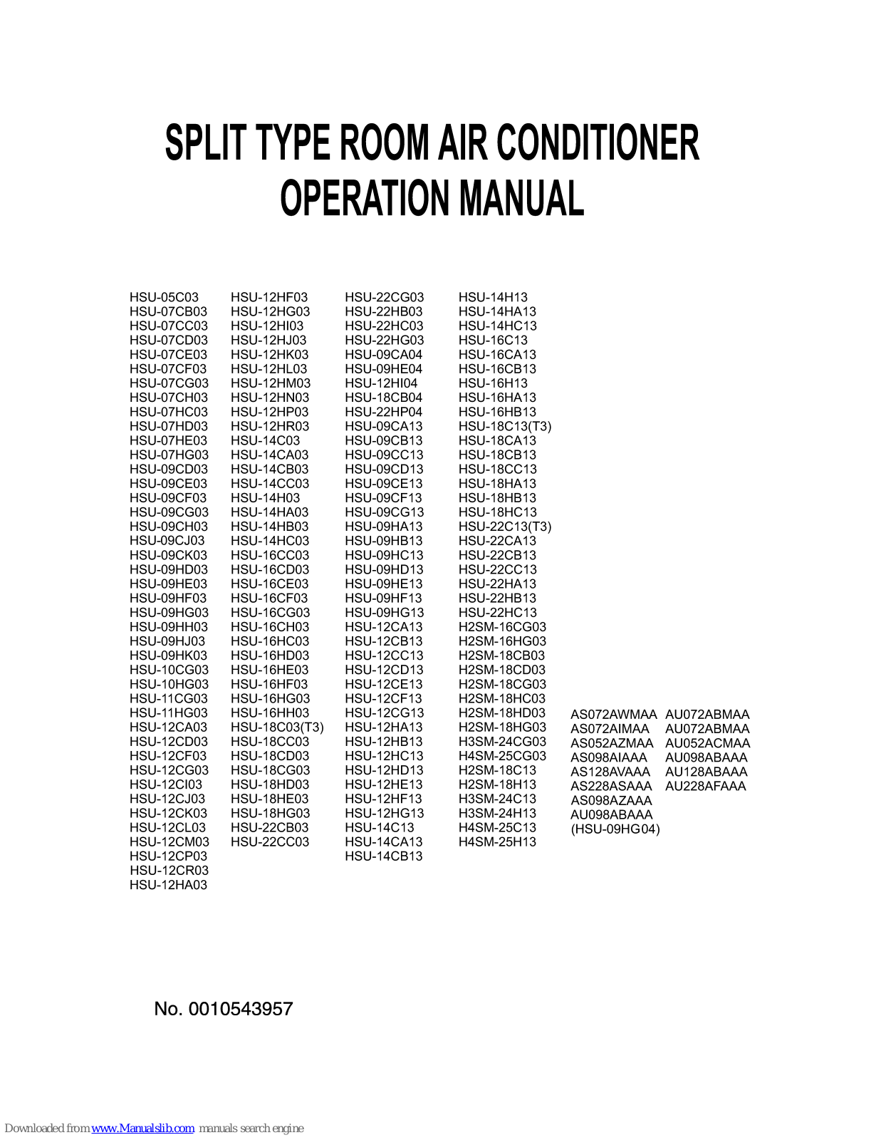 Haier AS072AWMAA, HSU-12CF13, AS098AIAAA, AS098AZAAA, AS128AVAAA Operation Manual