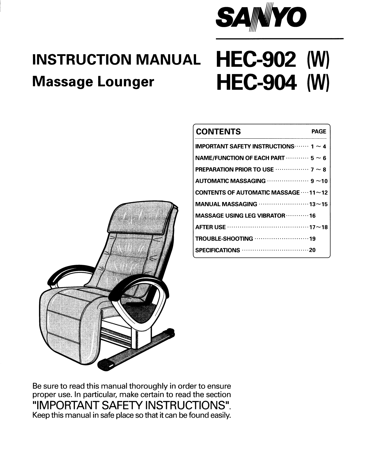 Sanyo HEC-904, HEC-902 Instruction Manual