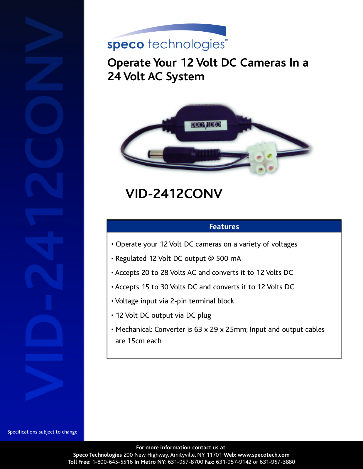 Speco Technologies VID2412CONV Specifications