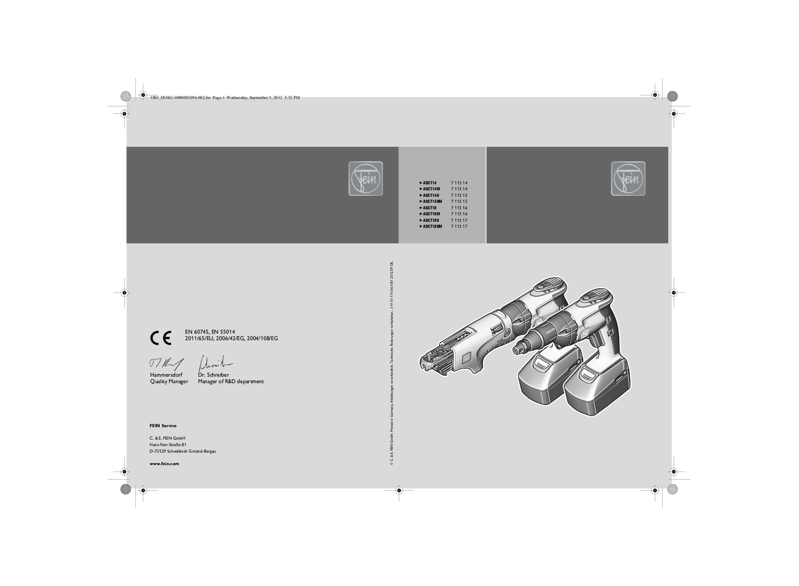 Fein ASCT14, ASCT14M, ASCT14U, ASCT14UM, ASCT18 User guide