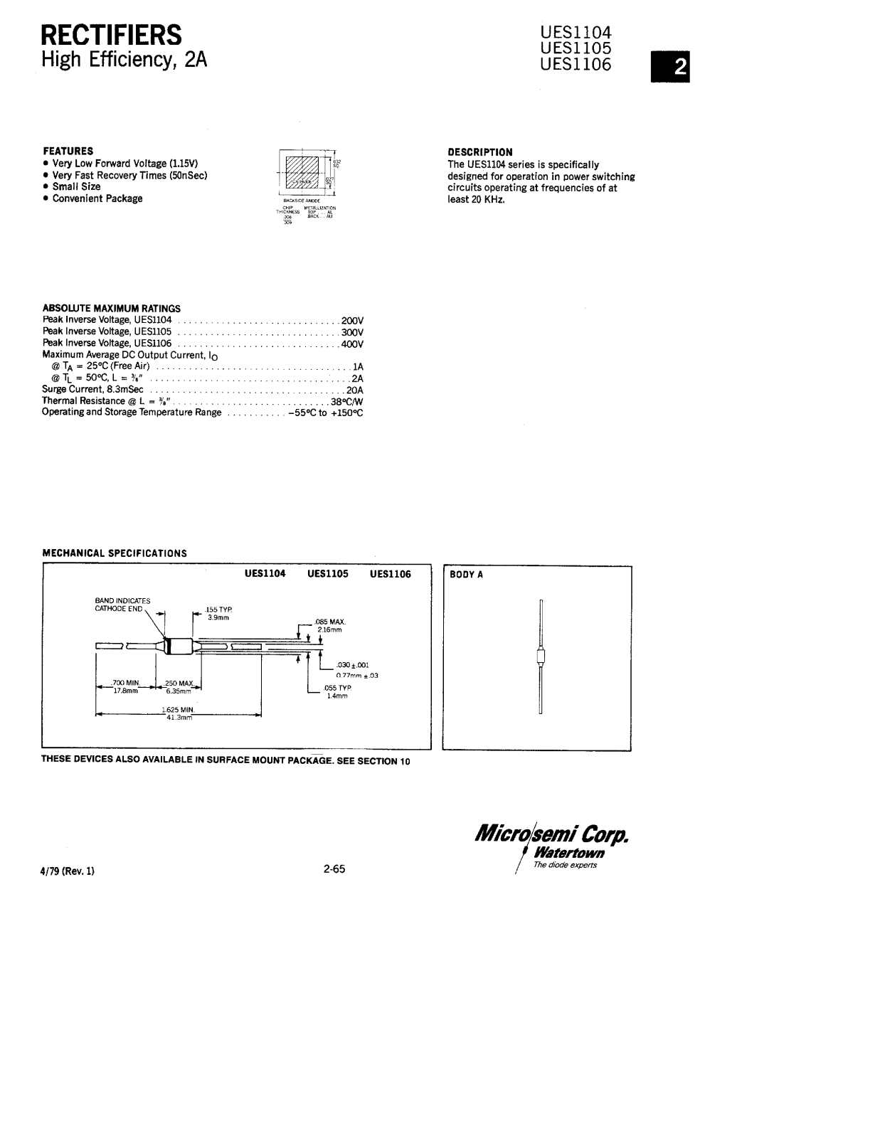 Microsemi UES1105, UES1104 Datasheet