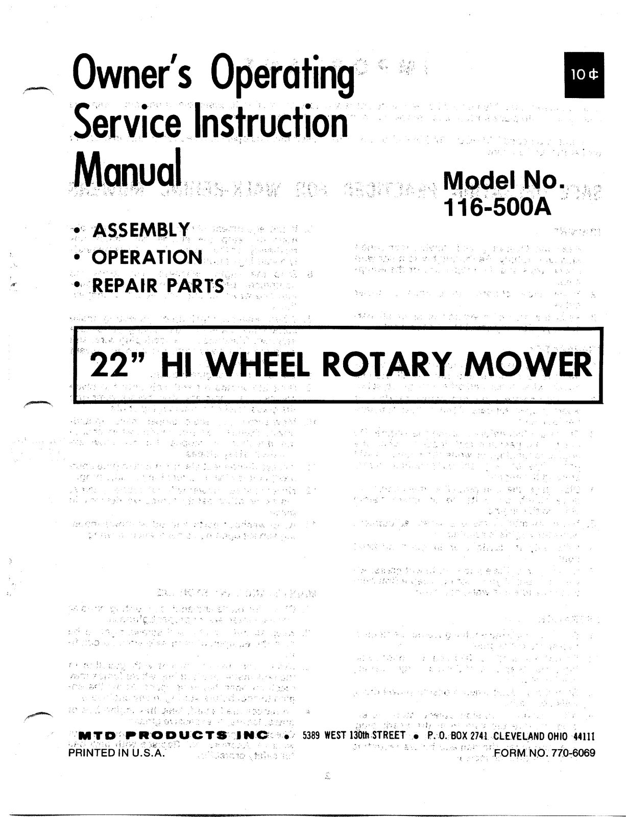 MTD 116-500A User Manual