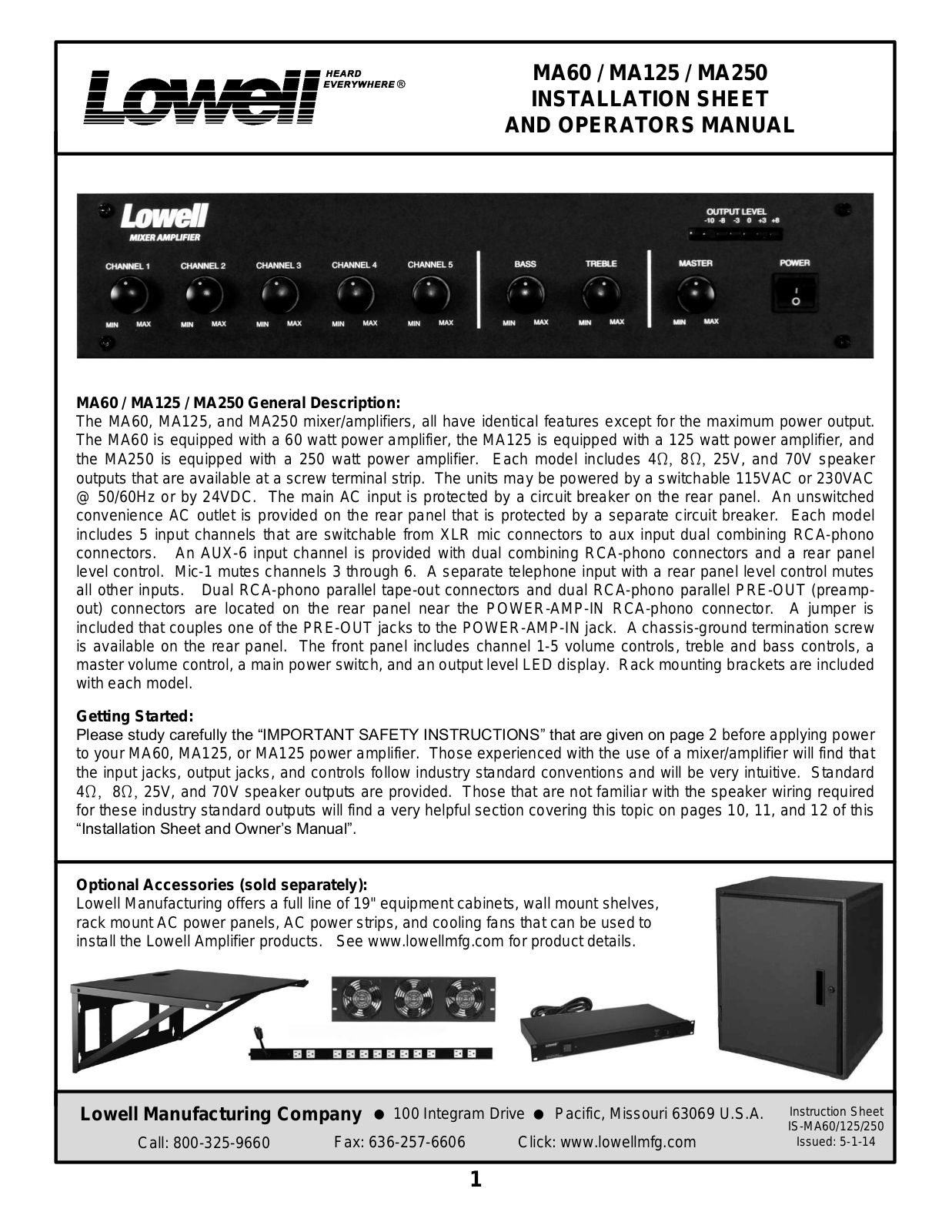 Lowell MA250 User Manual