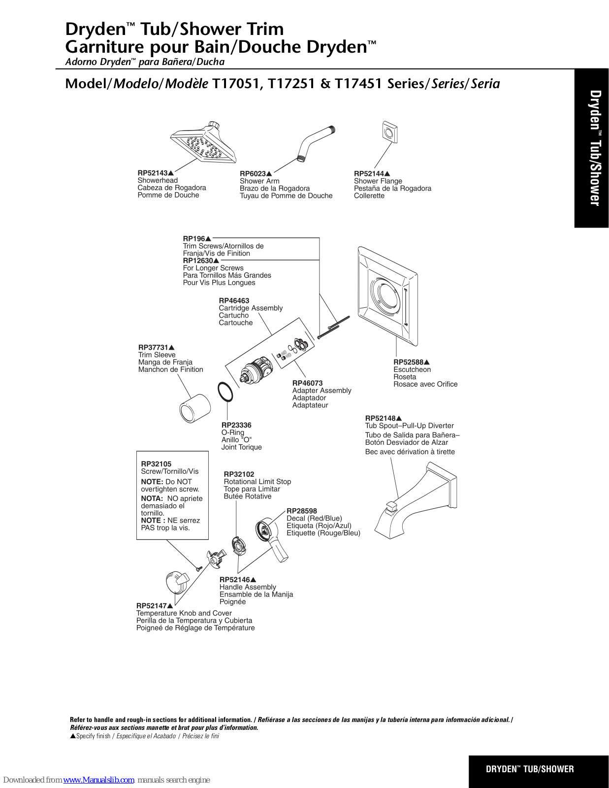 Delta Dryden T17051 Series, Dryden T17251 Series, Dryden T17451 Series Parts Manual