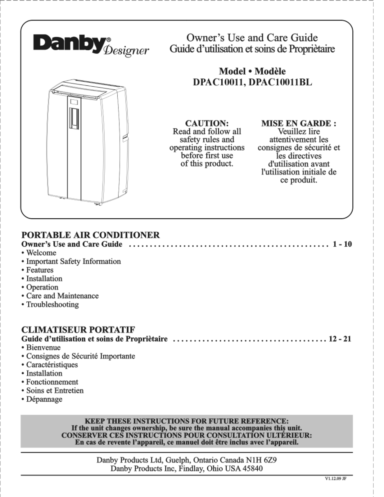 Danby DPAC1011BL, DPAC10011 User Manual