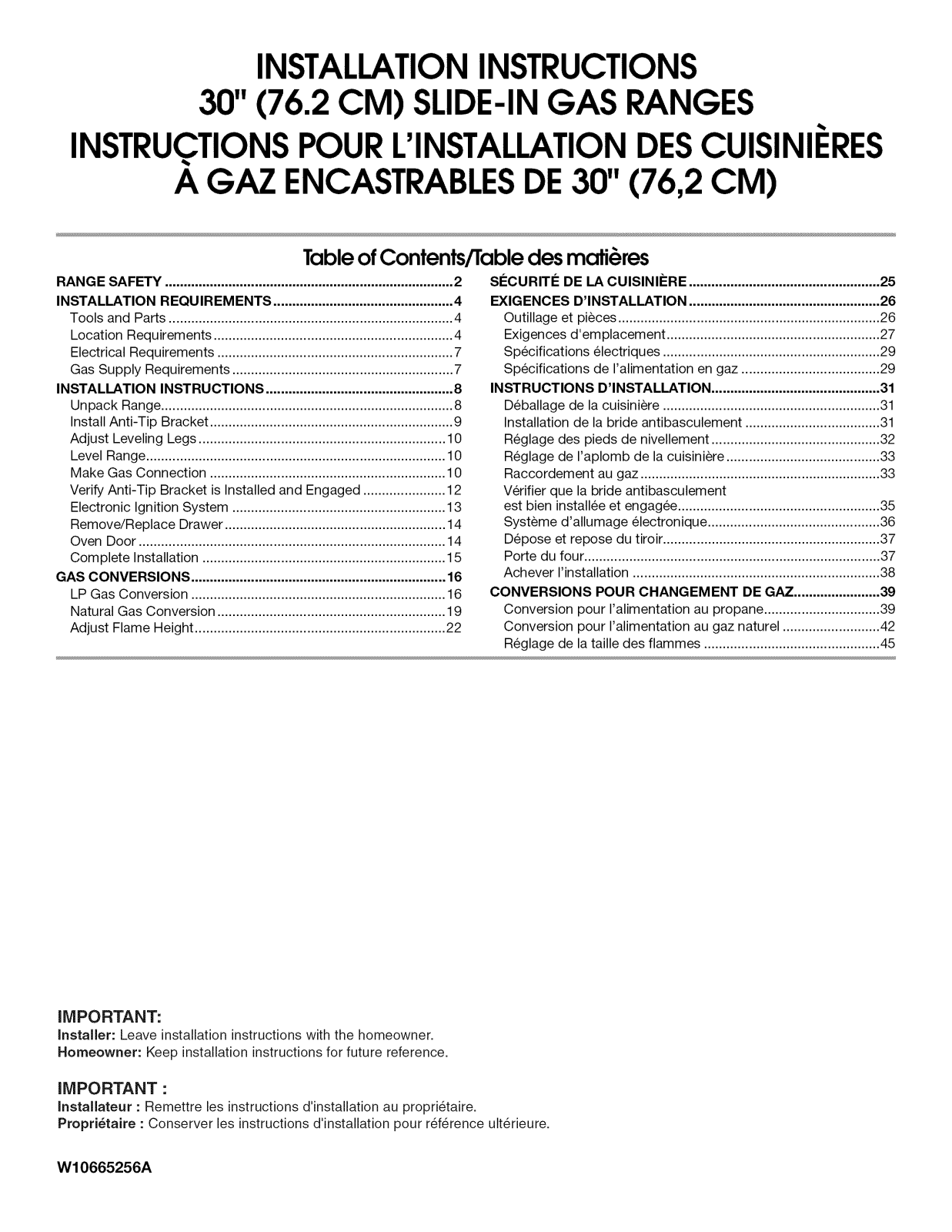 Whirlpool MGS8880DE0, MGS8880DH0, MGS8880DS0, WEG730H0DB0 Installation Guide - ManualMachine.com