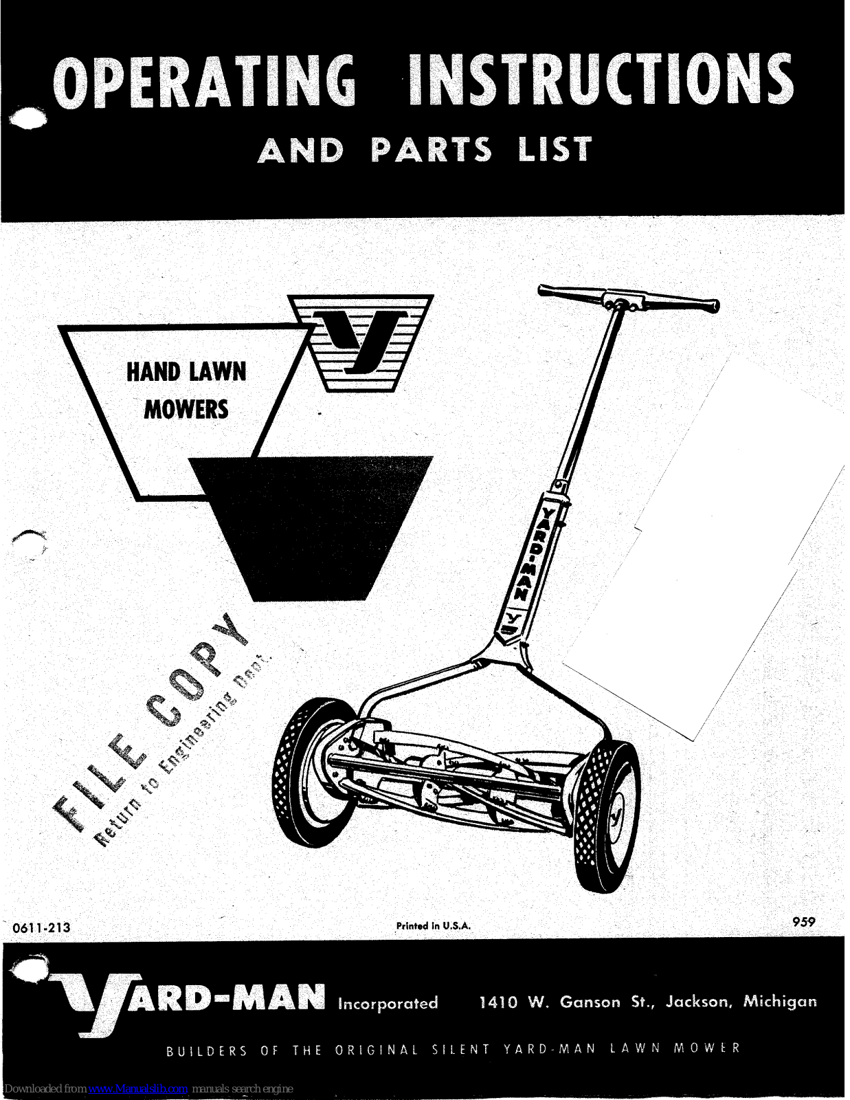 Yard-Man 1000-0, 1010-1 Operating Instructions And Parts List Manual